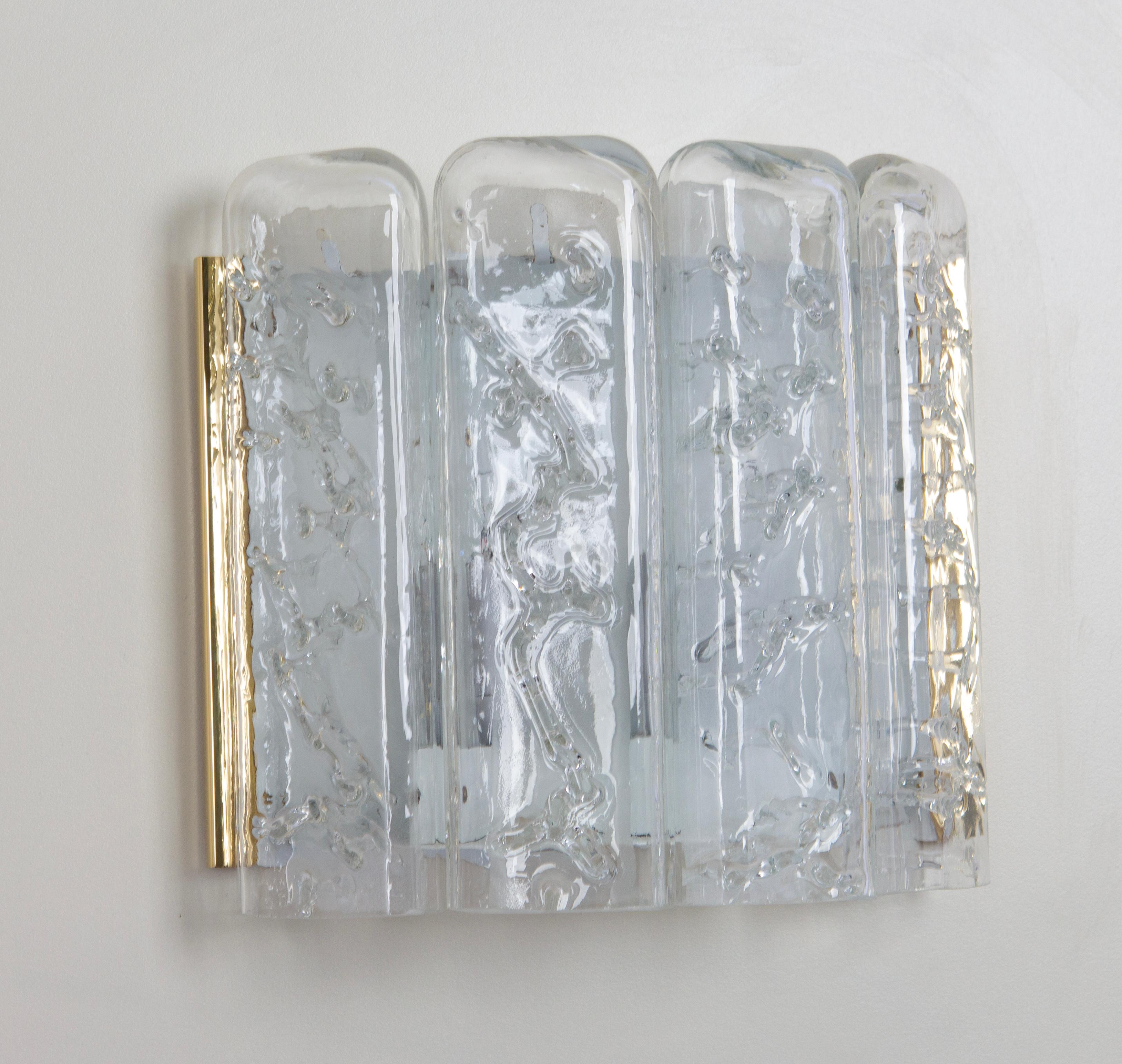 Pareja de apliques de latón y cristal helado de Doria, Alemania, años 60 en Bueno estado para la venta en Aachen, NRW