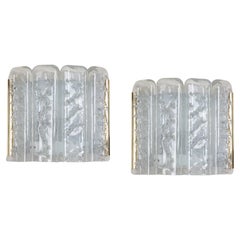 Pair of Brass and Ice Glass Wall Sconces by Doria, Germany, 1960s