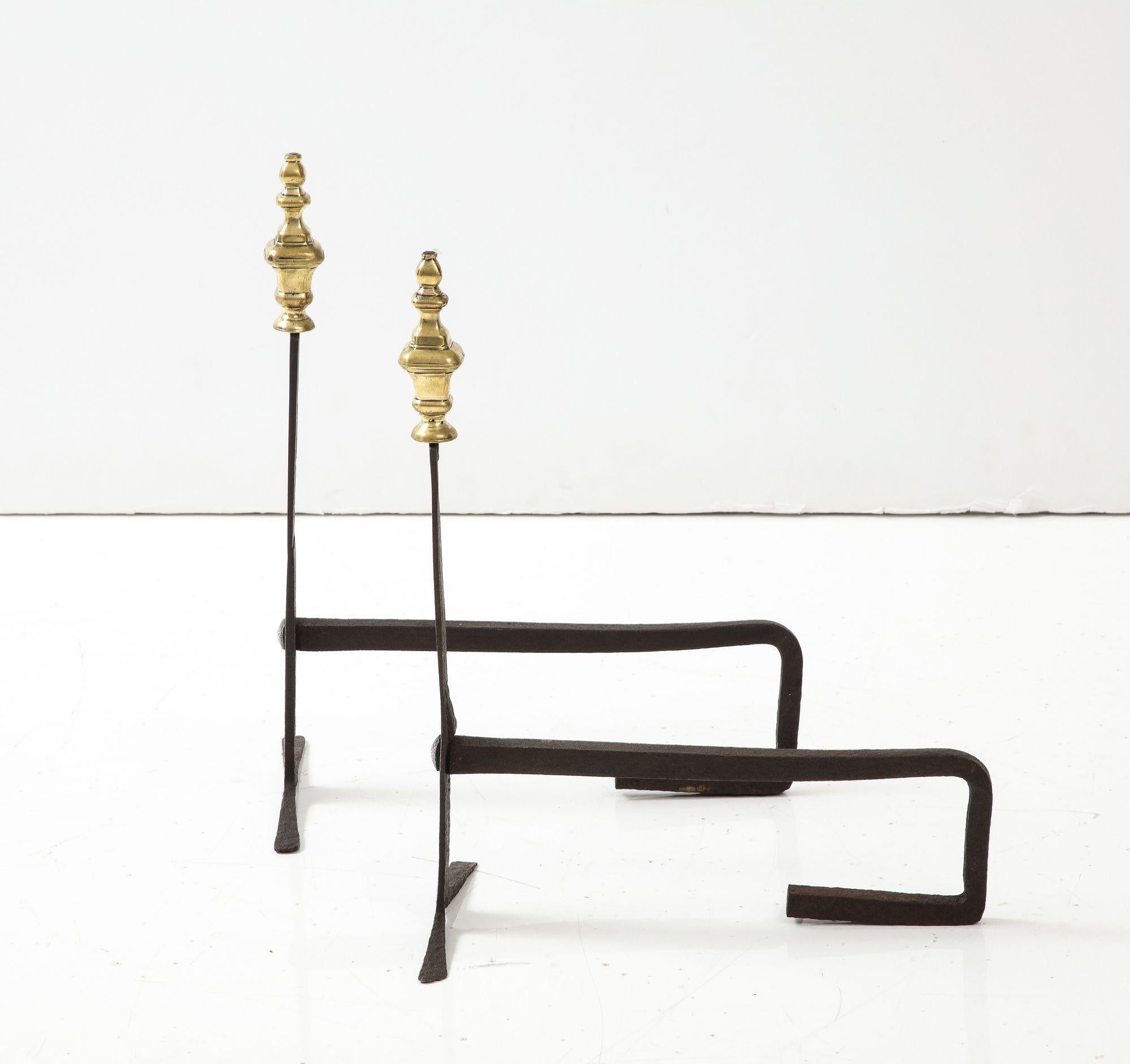 Pair of Brass and Iron Andirons For Sale 1
