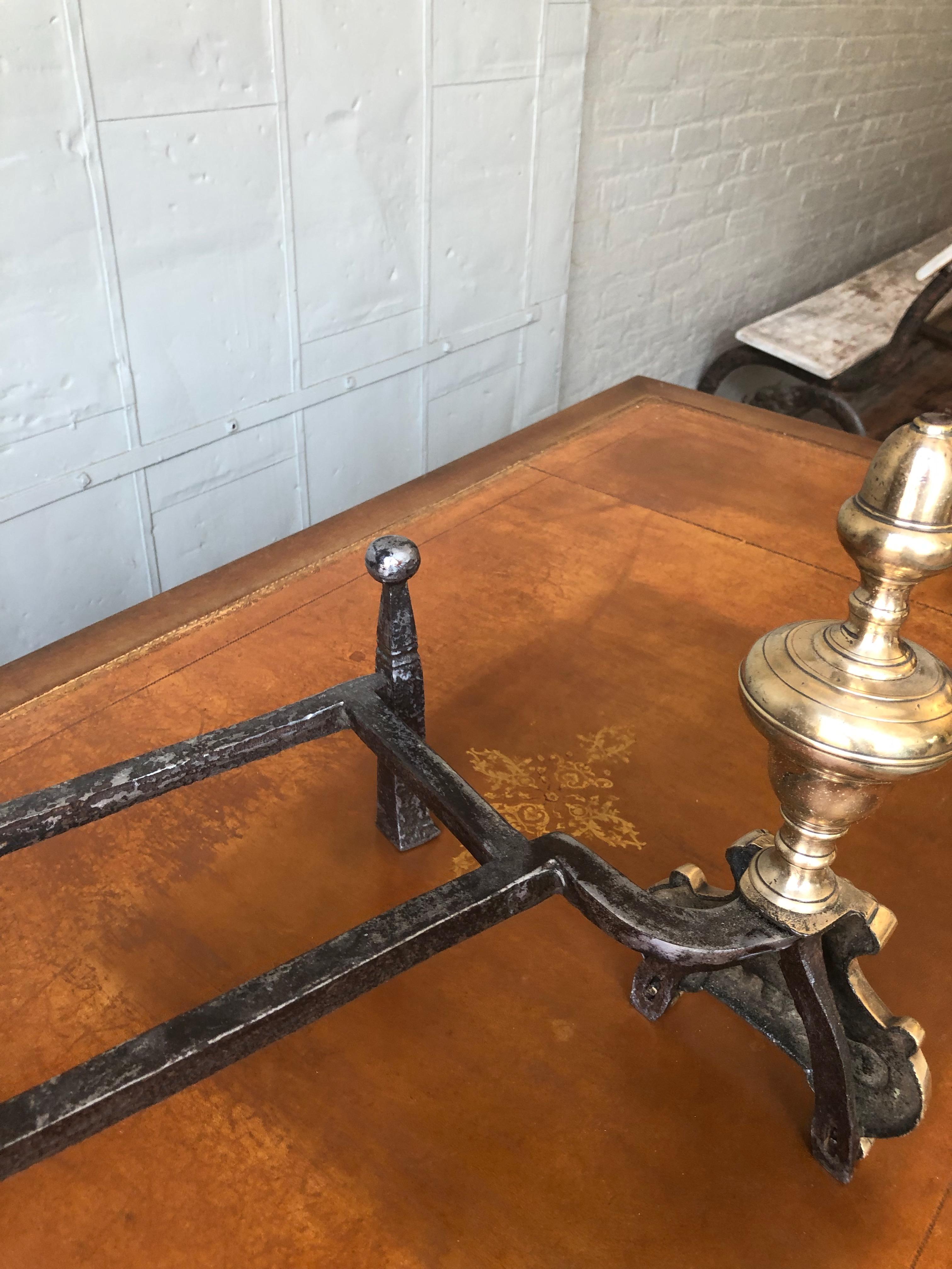 Pair of French 18th Century Brass and Iron Fireplace Andirons For Sale 9