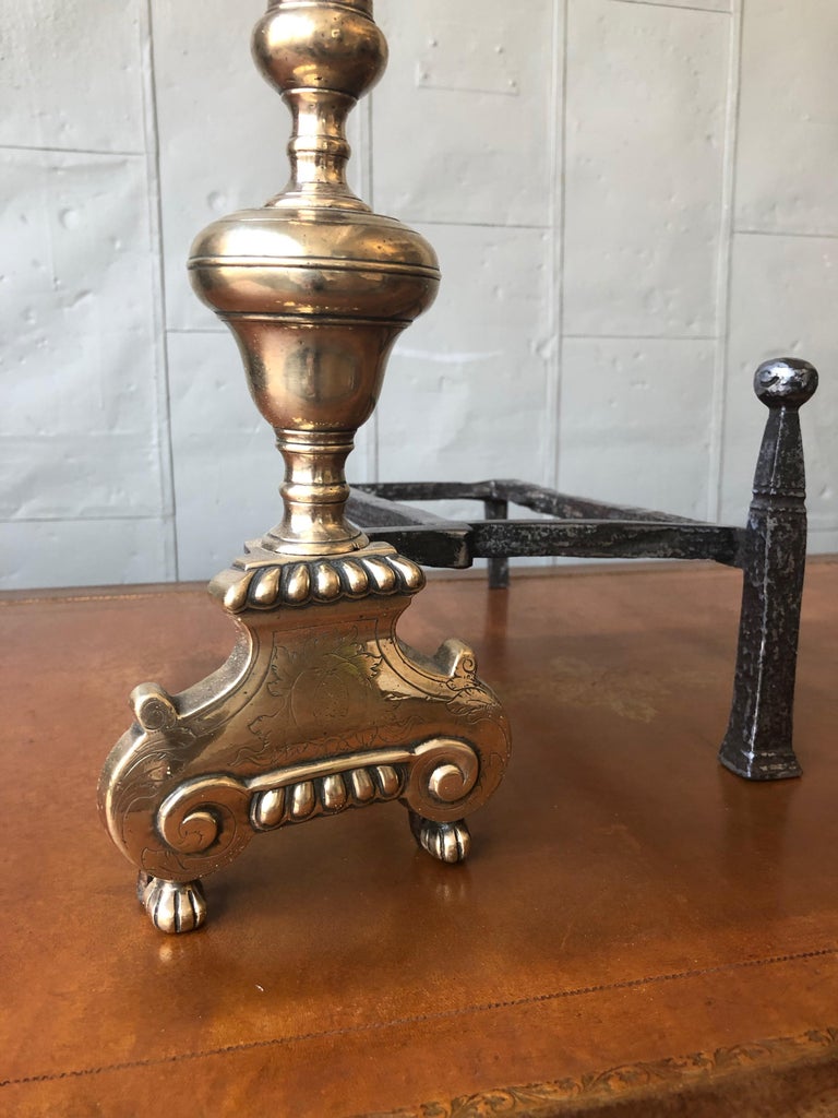 Pair of Brass and Iron Fireplace Andirons For Sale at 1stdibs