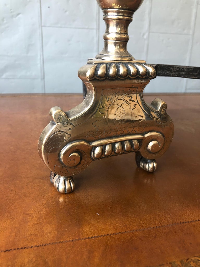 Pair of Brass and Iron Fireplace Andirons For Sale at 1stdibs