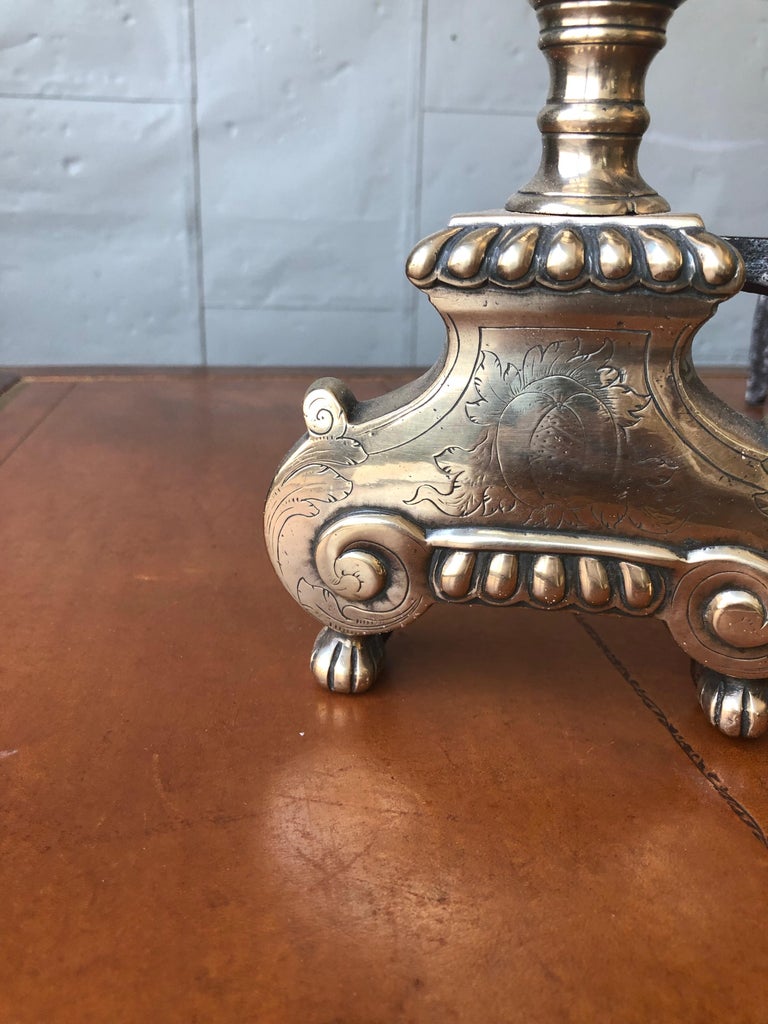 Pair of Brass and Iron Fireplace Andirons For Sale at 1stdibs