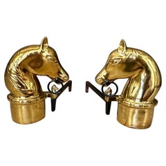 Pair of Brass and Iron Horse Equestrian Andirons