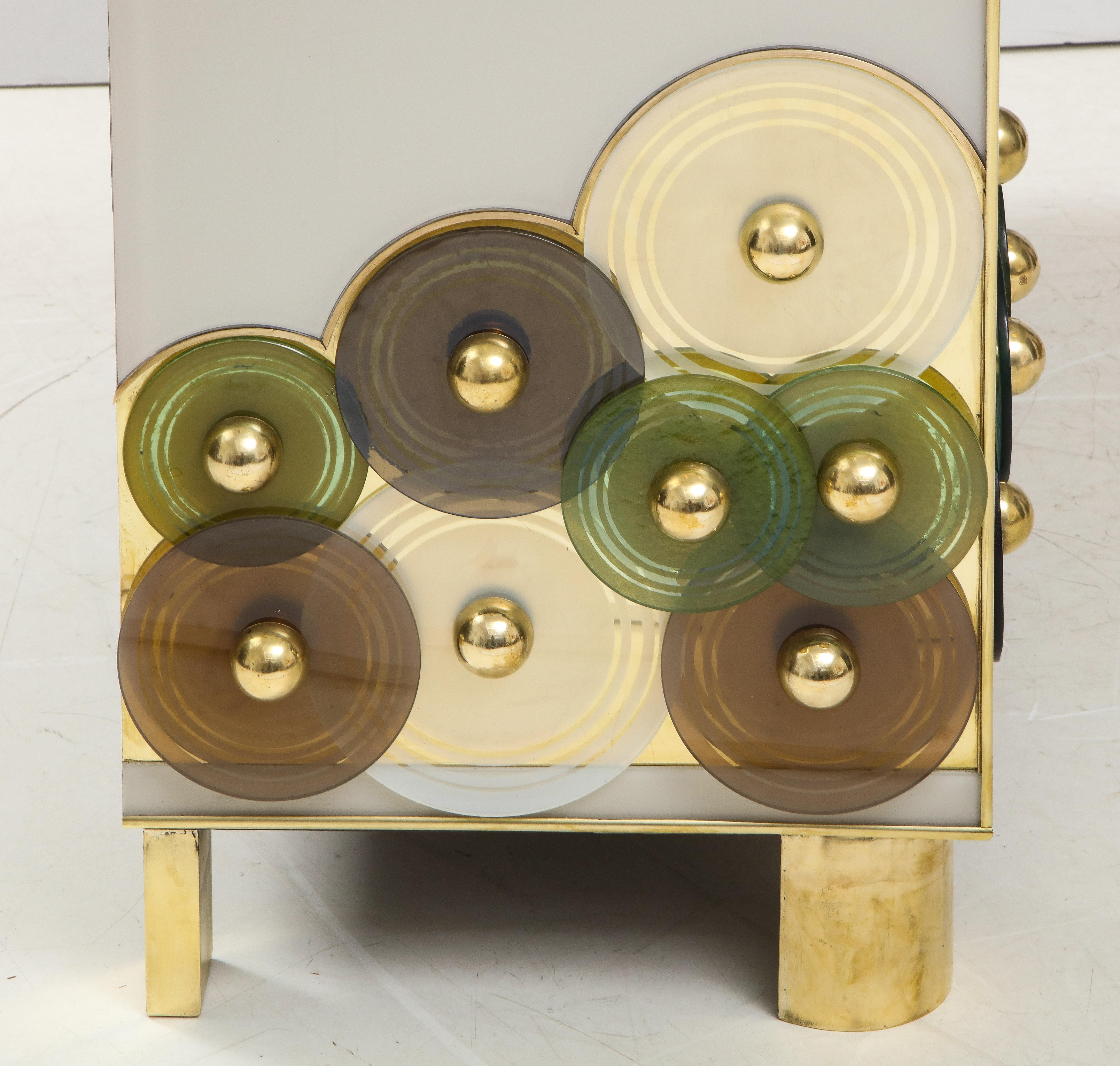 Pair of Brass and Ivory Murano Glass with Glass Discs Sideboards, Italy 8