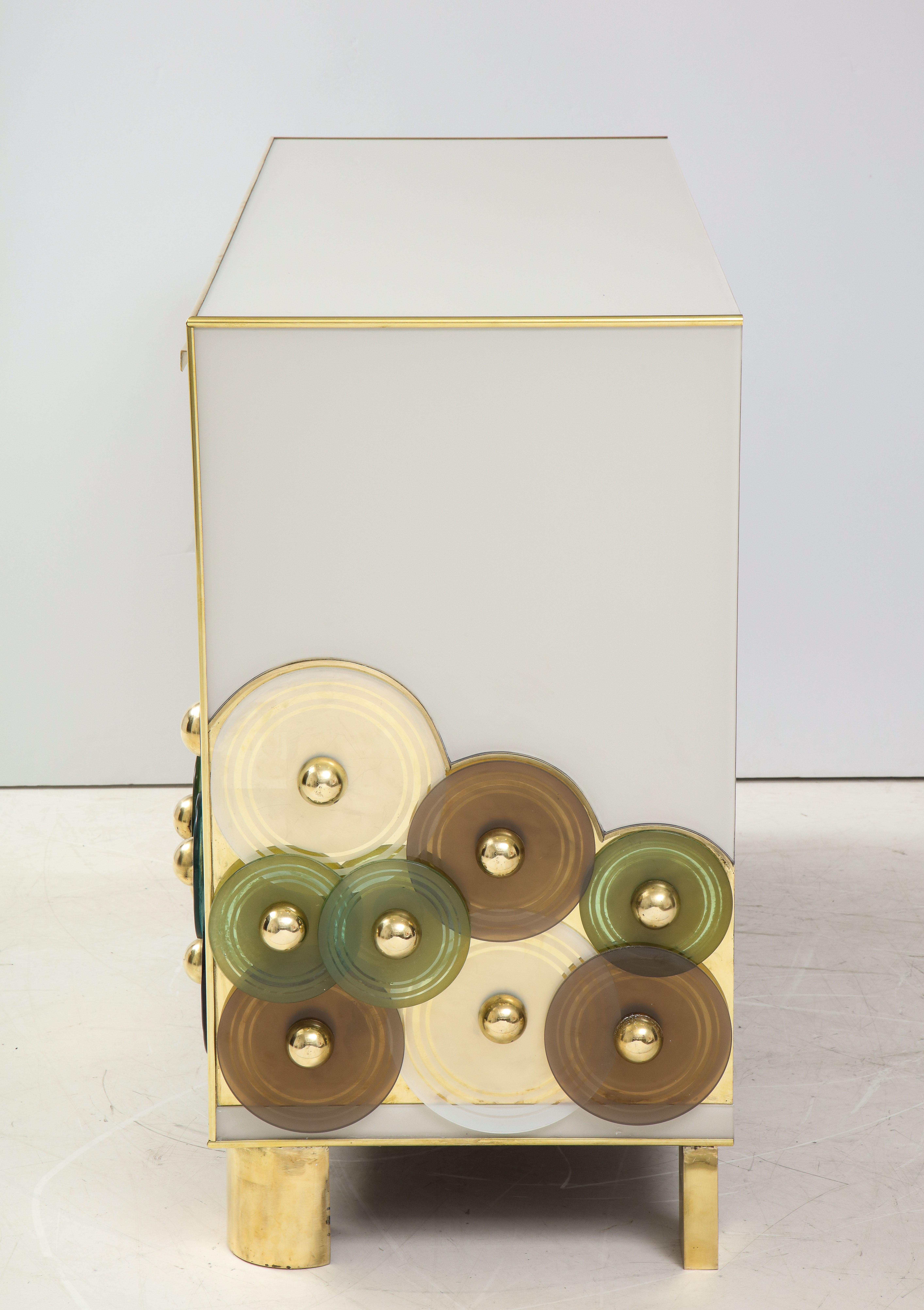 Pair of Brass and Ivory Murano Glass with Glass Discs Sideboards, Italy 10