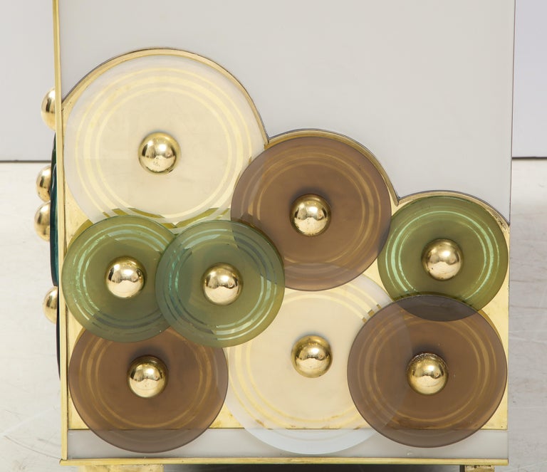 Pair of Brass and Ivory Murano Glass with Glass Discs Sideboards, Italy For Sale 11