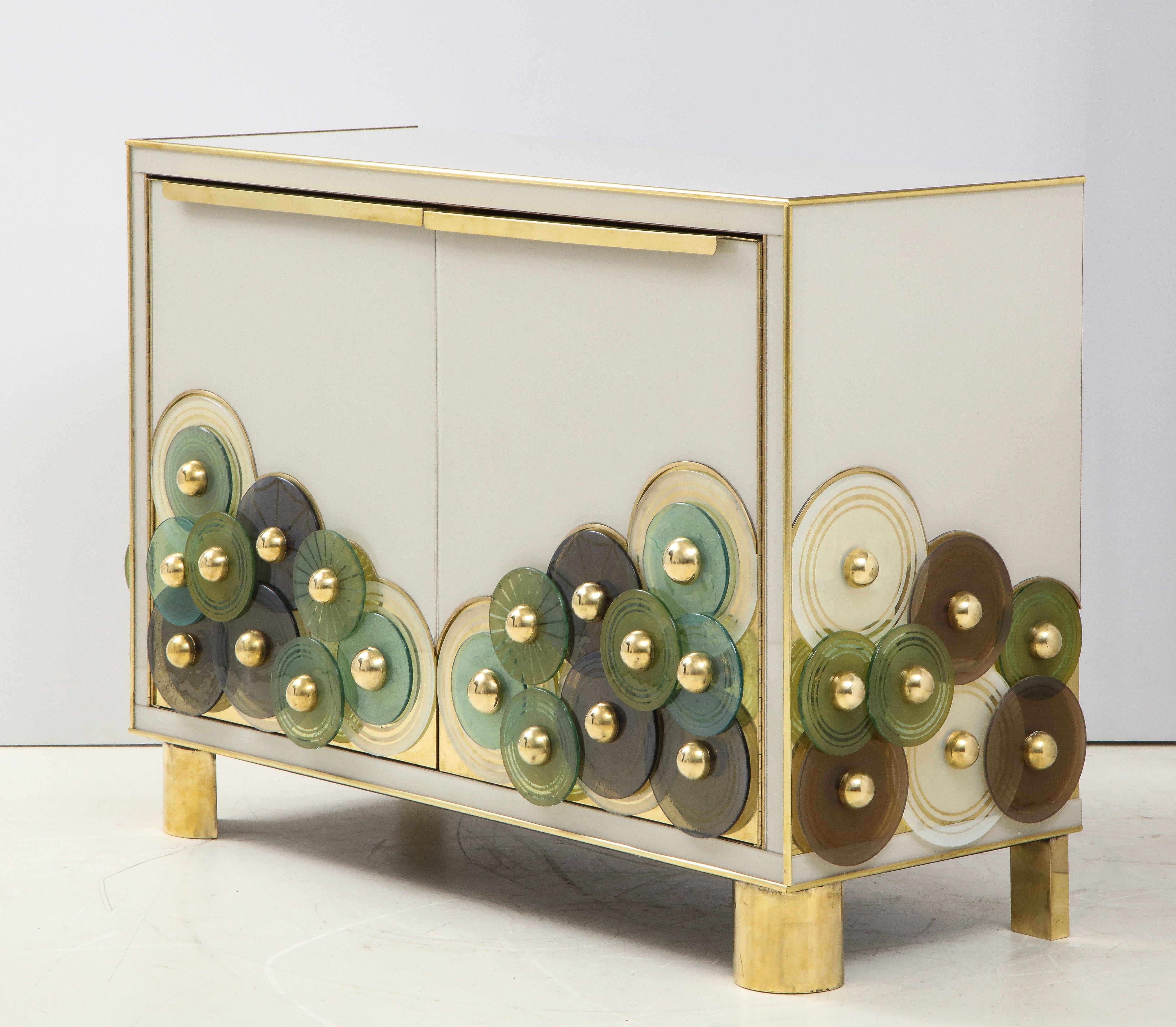 Pair of Brass and Ivory Murano Glass with Glass Discs Sideboards, Italy 12