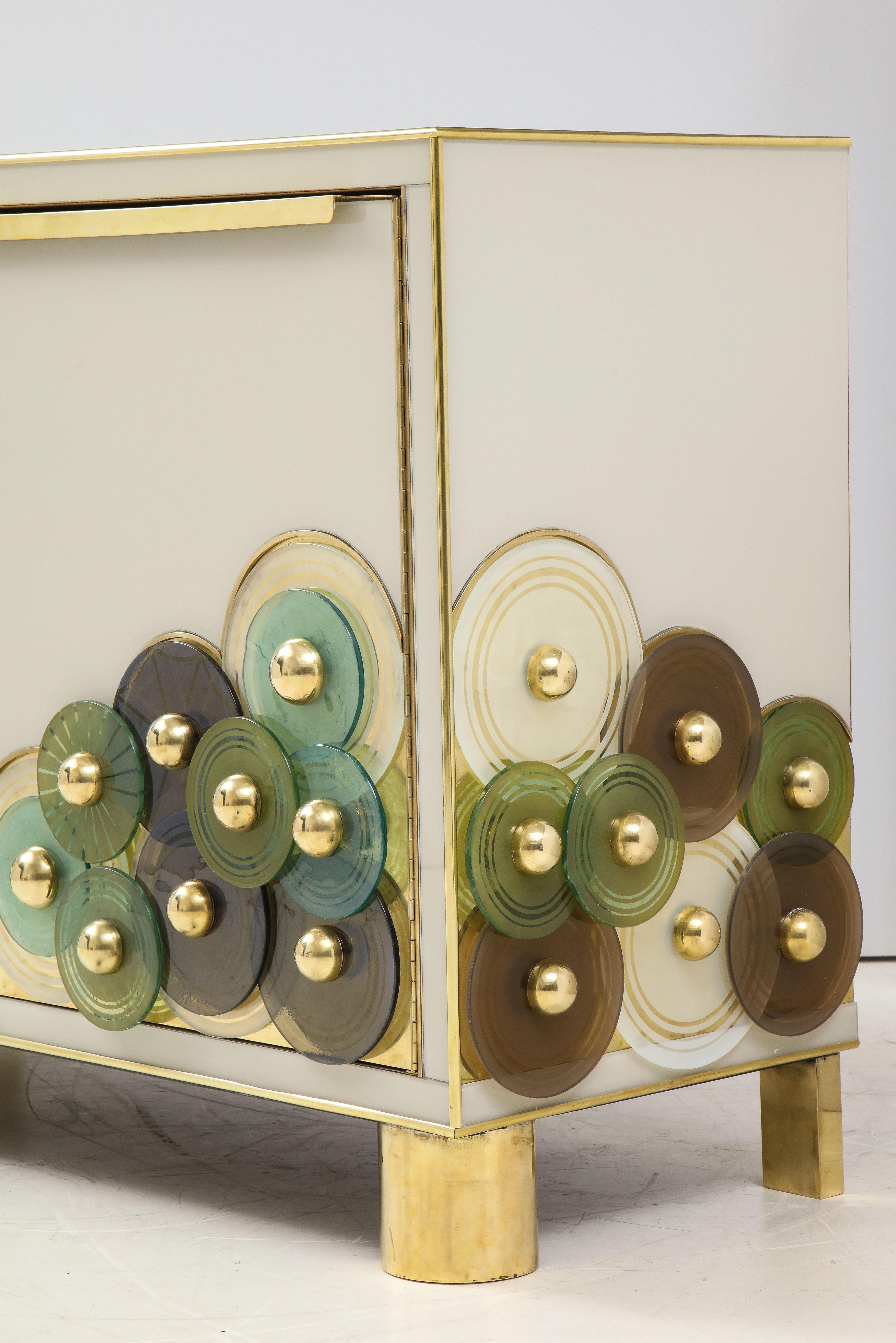 Pair of Brass and Ivory Murano Glass with Glass Discs Sideboards, Italy 14