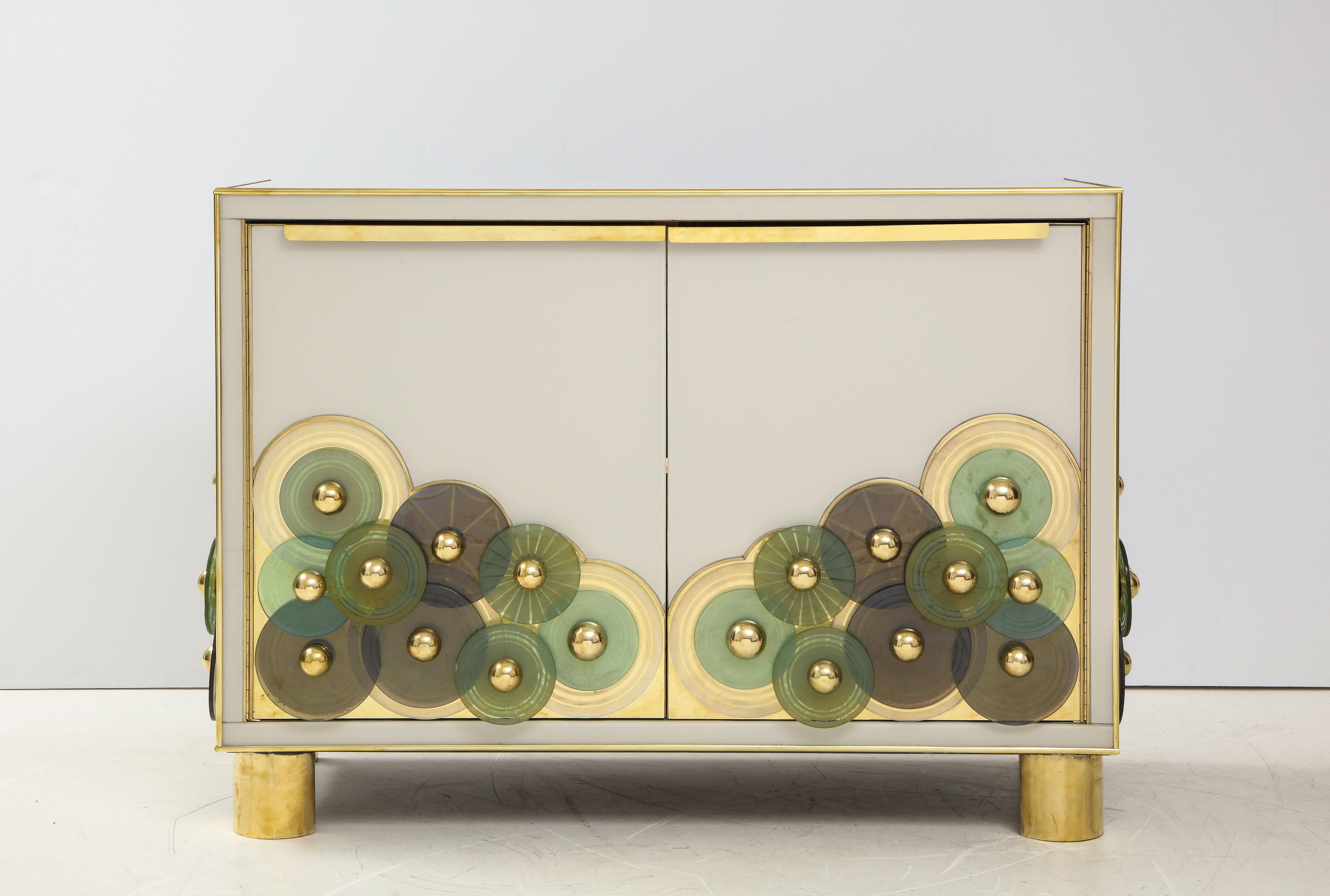 Pair of Brass and Ivory Murano Glass with Glass Discs Sideboards, Italy 2