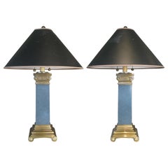 Pair of Brass and Lacquer Column Lamps by Chapman
