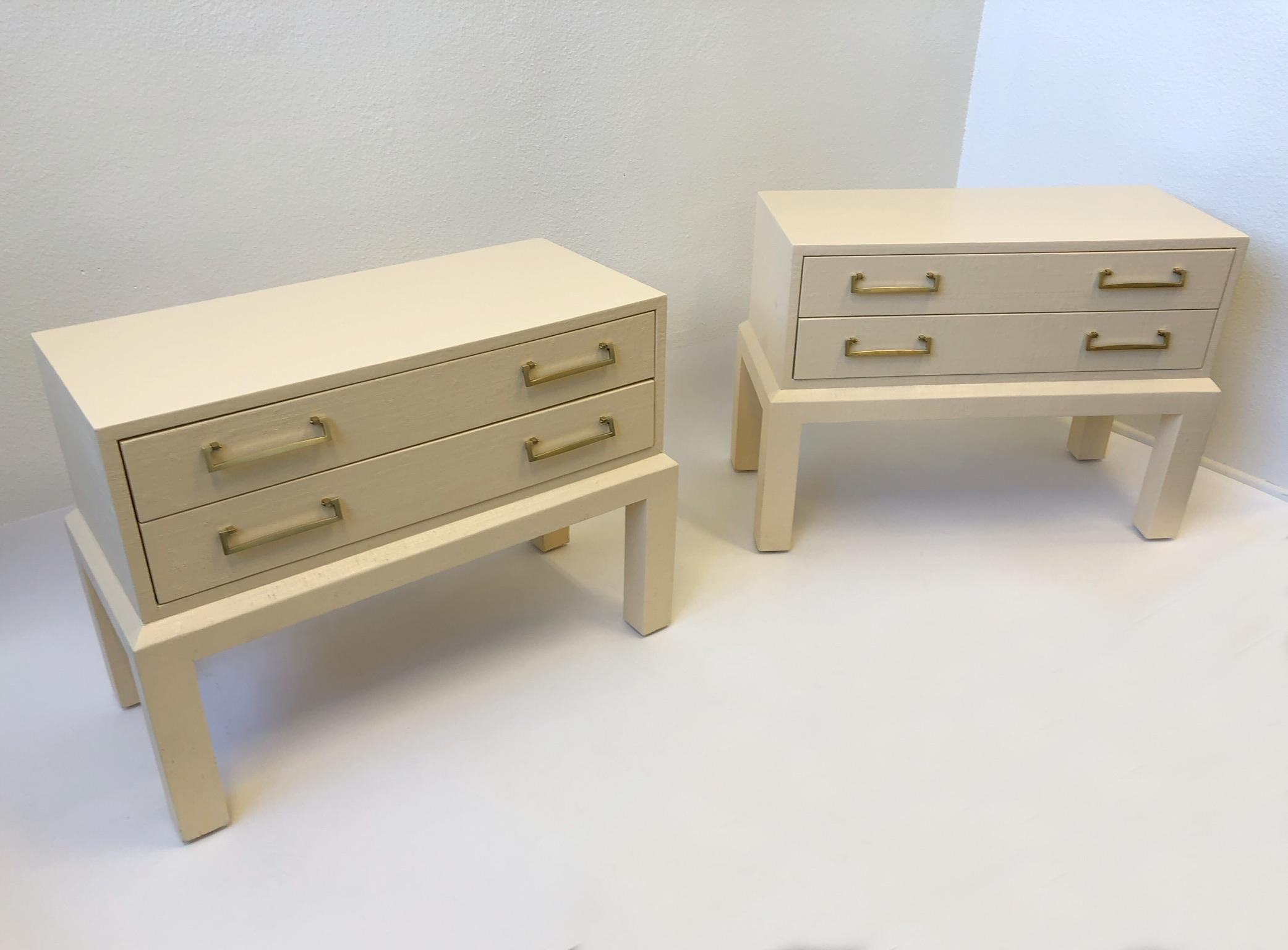 Modern Pair of Brass and Lacquered Two Drawers Nightstands by Steve Chase
