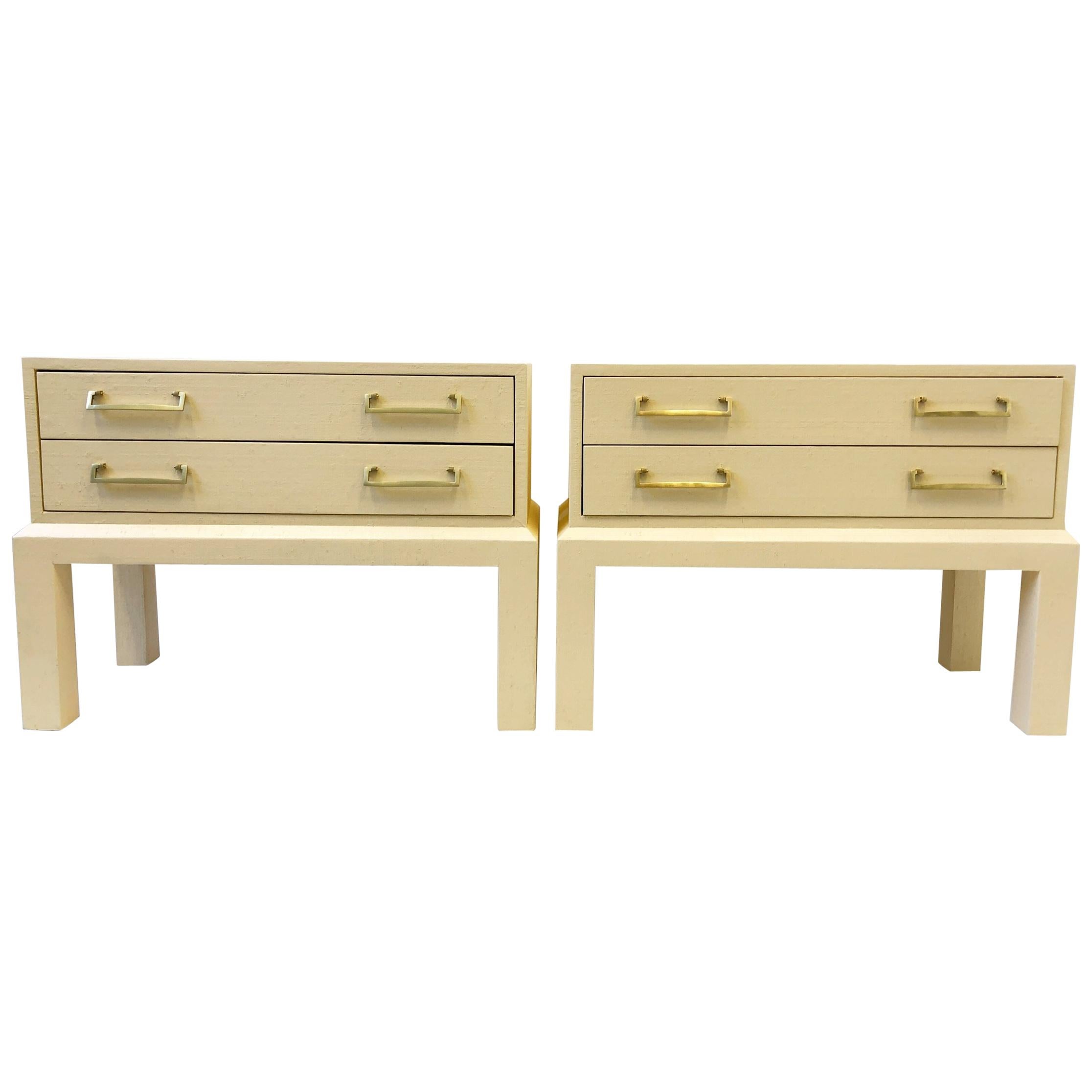 Pair of Brass and Lacquered Two Drawers Nightstands by Steve Chase