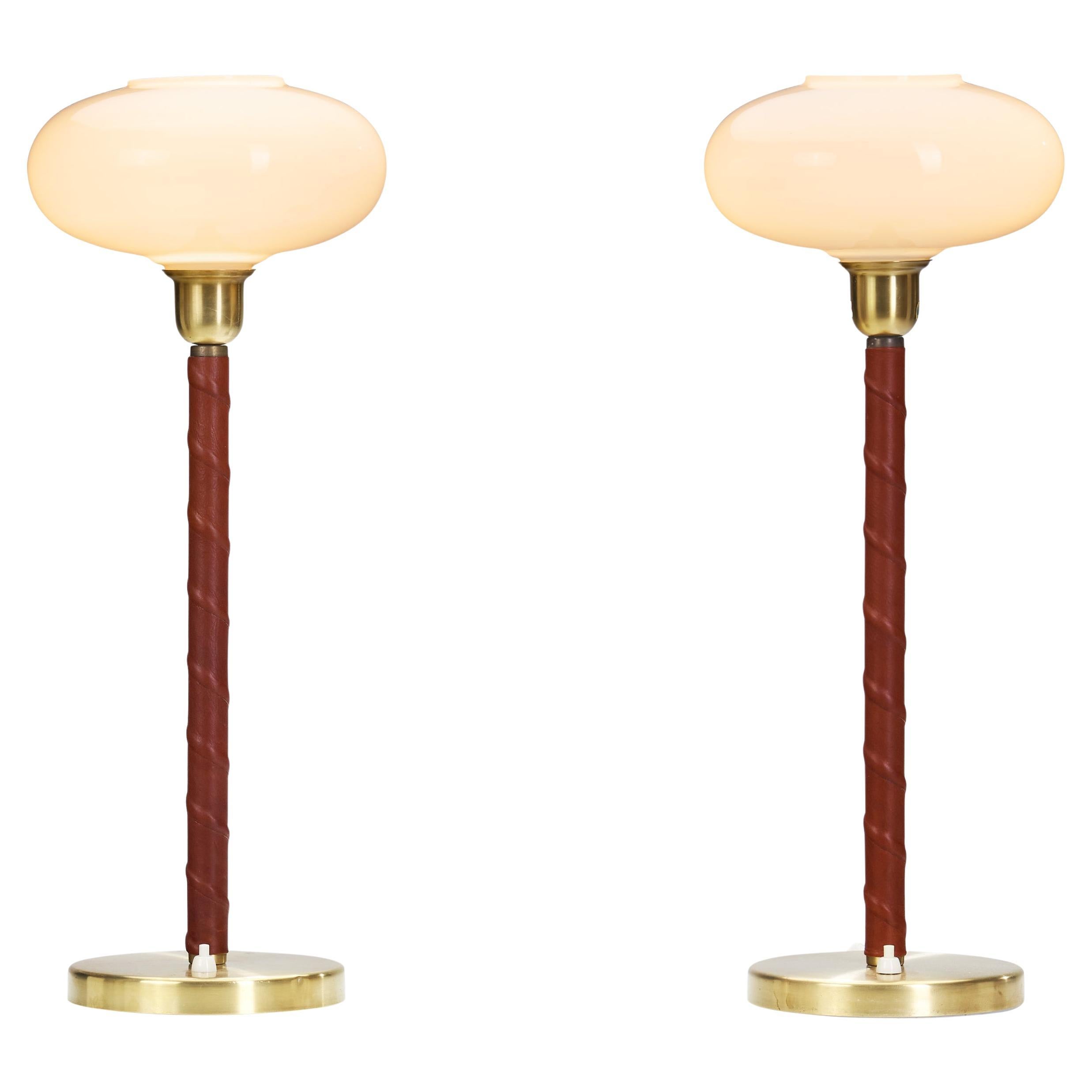 Pair of Brass and Leather "E1251" Table Lamps by ASEA, Sweden 20th Century For Sale
