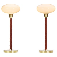 Pair of Brass and Leather "E1251" Table Lamps by ASEA, Sweden 20th Century