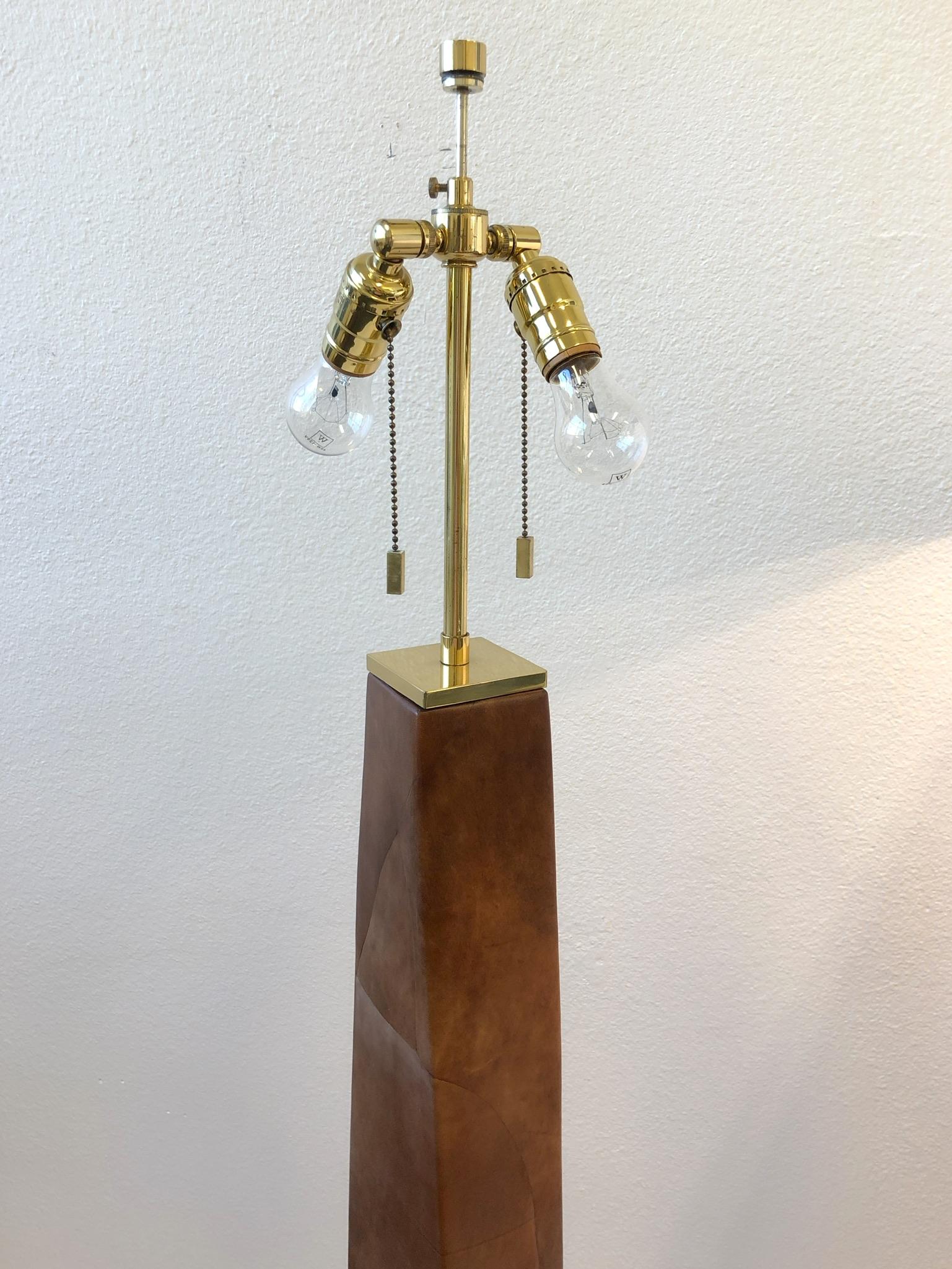 Late 20th Century Pair of Brass and Leather Floor Lamps by Karl Springer
