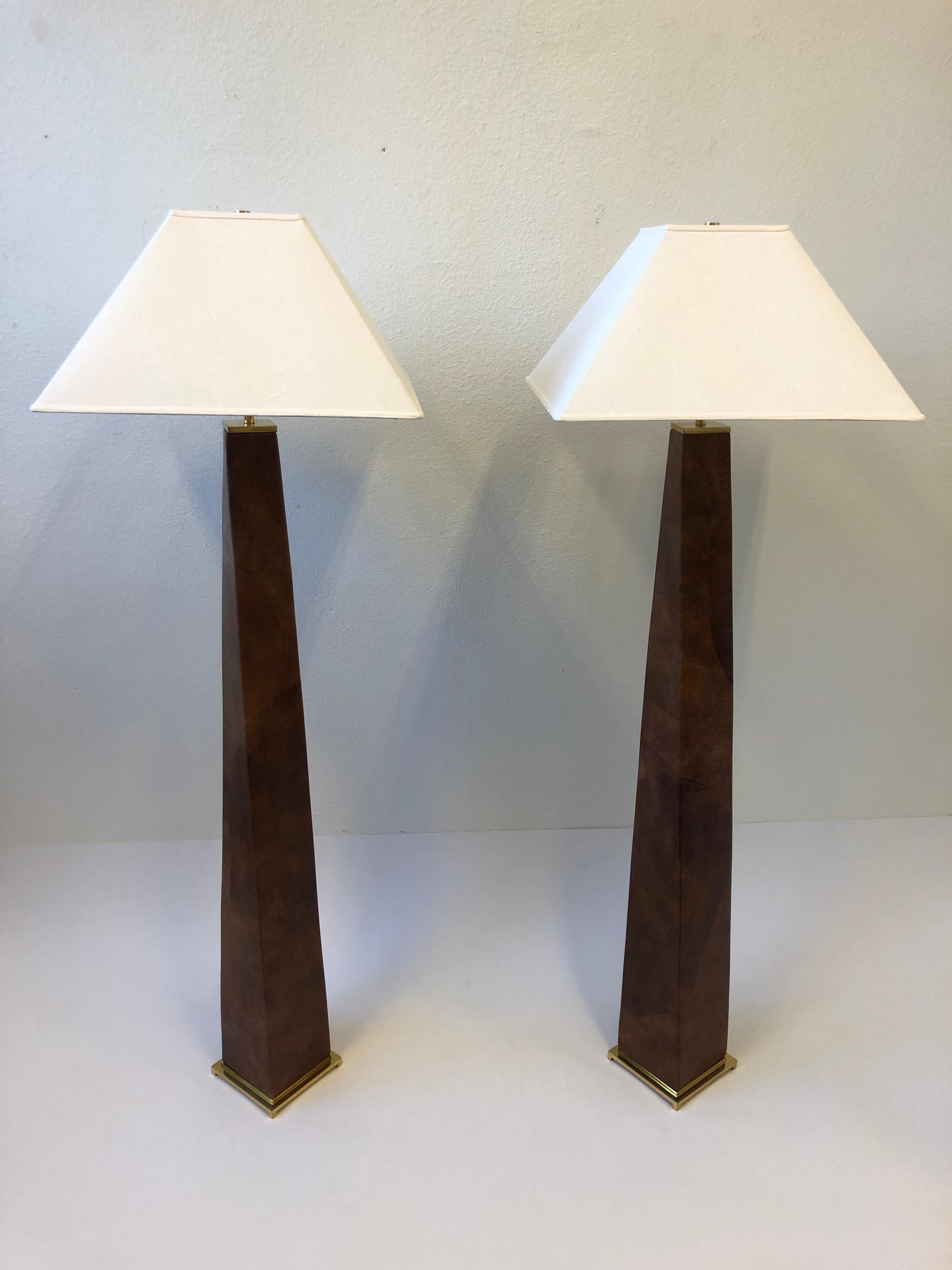 Pair of Brass and Leather Floor Lamps by Karl Springer 2