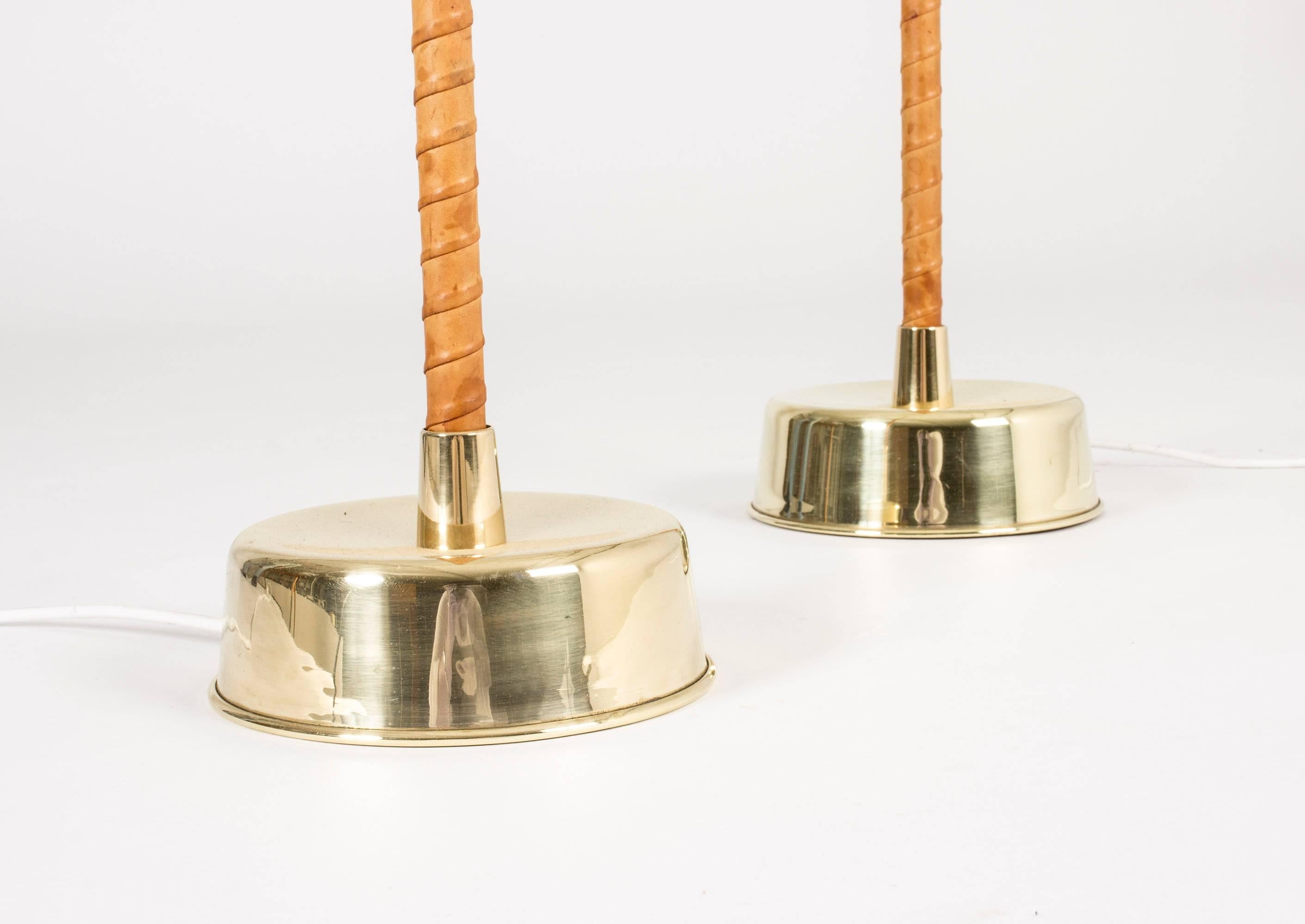 Mid-20th Century Pair of Brass and Leather Floor Lamps by Lisa Johansson-Pape