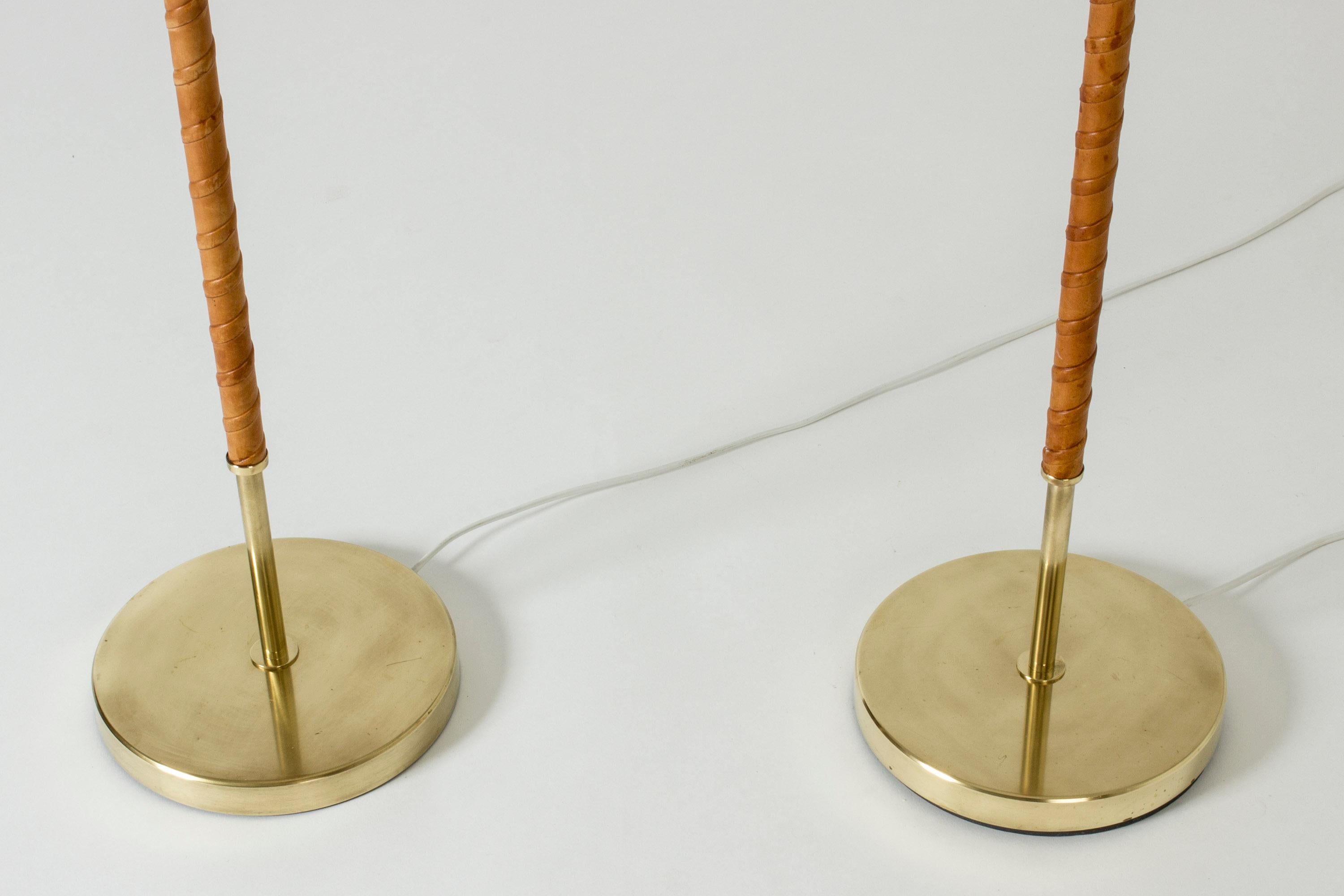 Pair of Brass and Leather Floor Lamps from Böhlmarks, Sweden, 1950s In Good Condition In Stockholm, SE