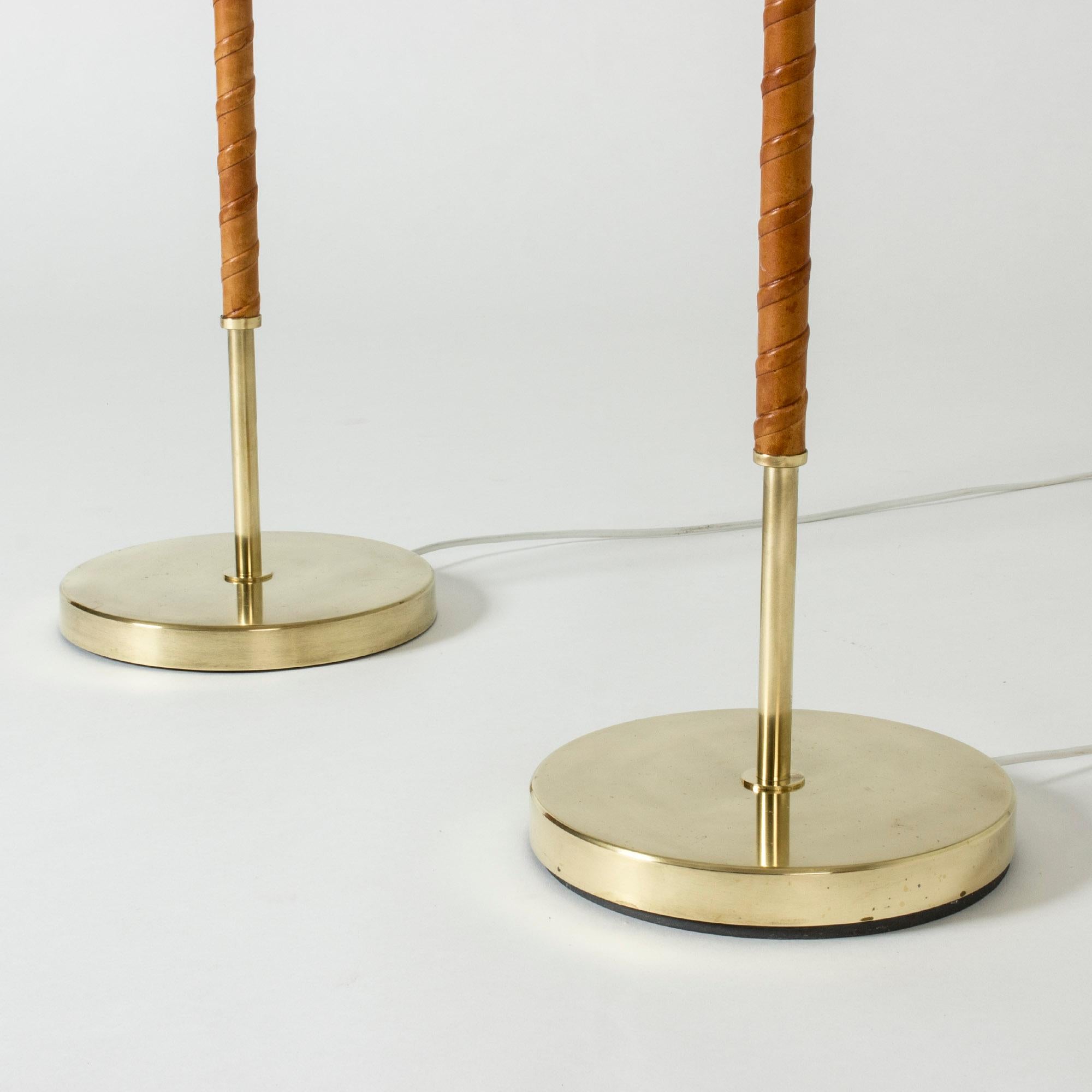 Pair of Brass and Leather Floor Lamps from Böhlmarks, Sweden, 1950s 1