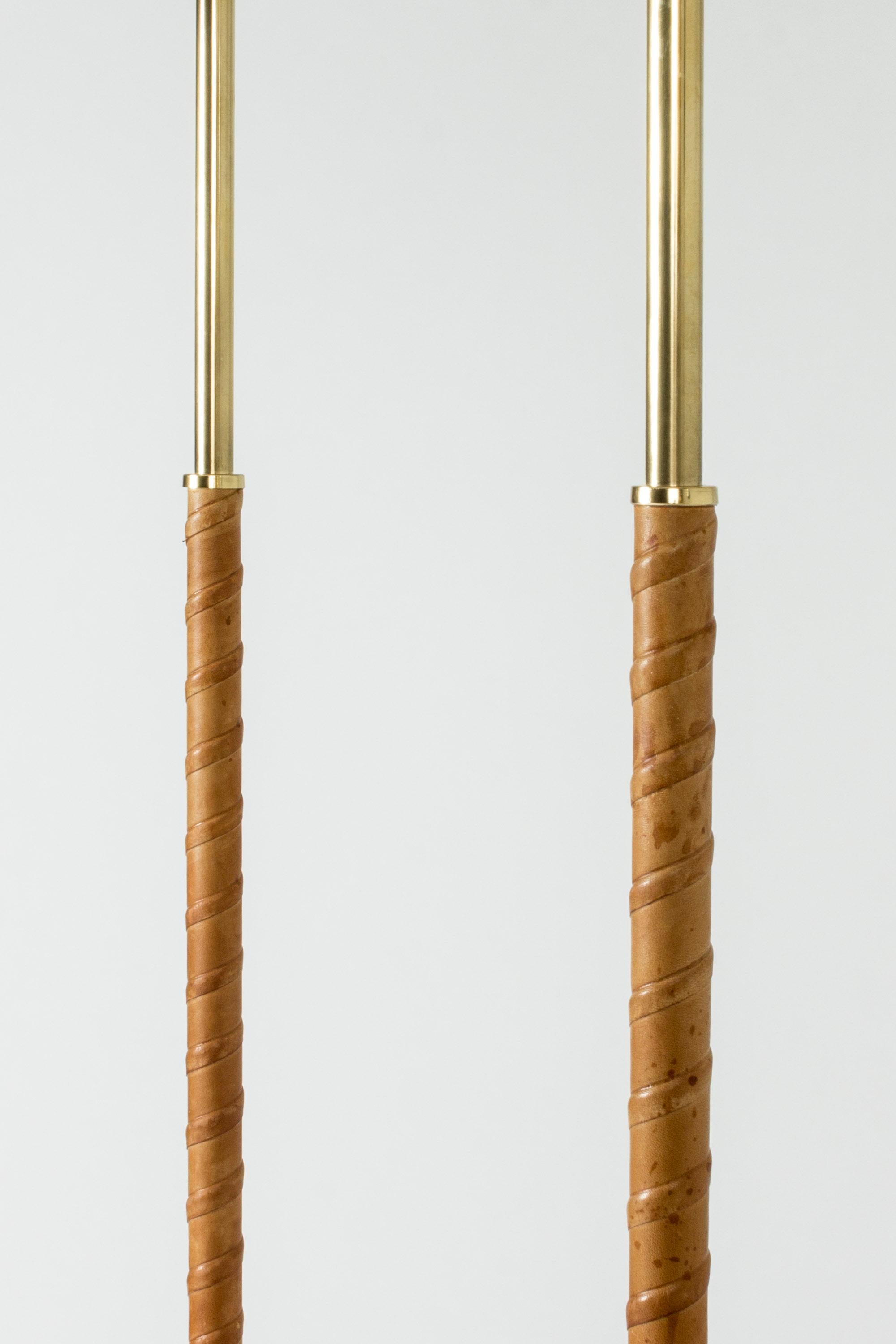 Pair of Brass and Leather Floor Lamps from Böhlmarks, Sweden, 1950s 2