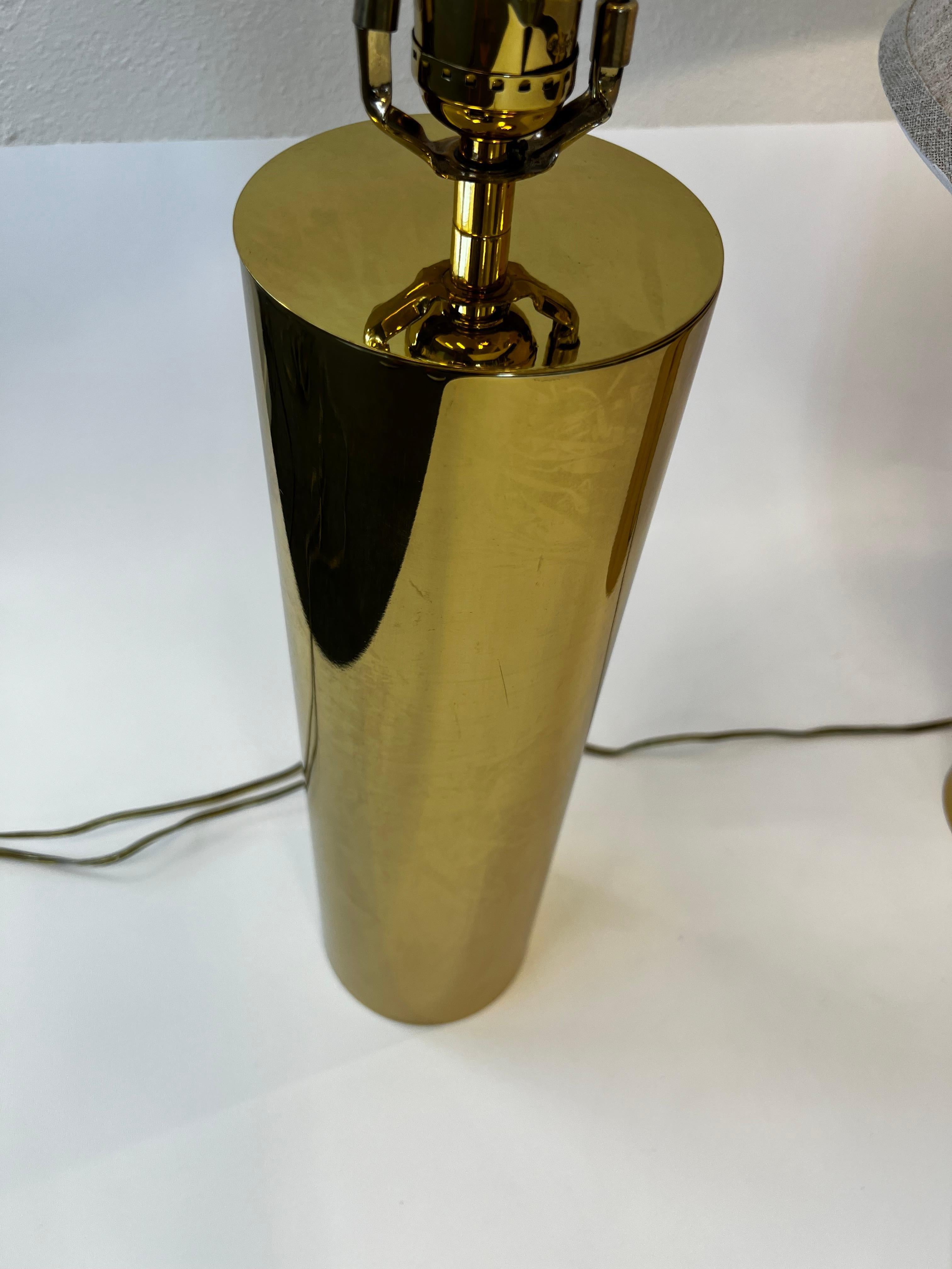 Pair of Brass and Linen Table Lamps in the Attributed to Laurel Lamp Co. 4