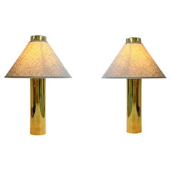 Pair of Brass and Linen Table Lamps in the Attributed to Laurel Lamp Co.