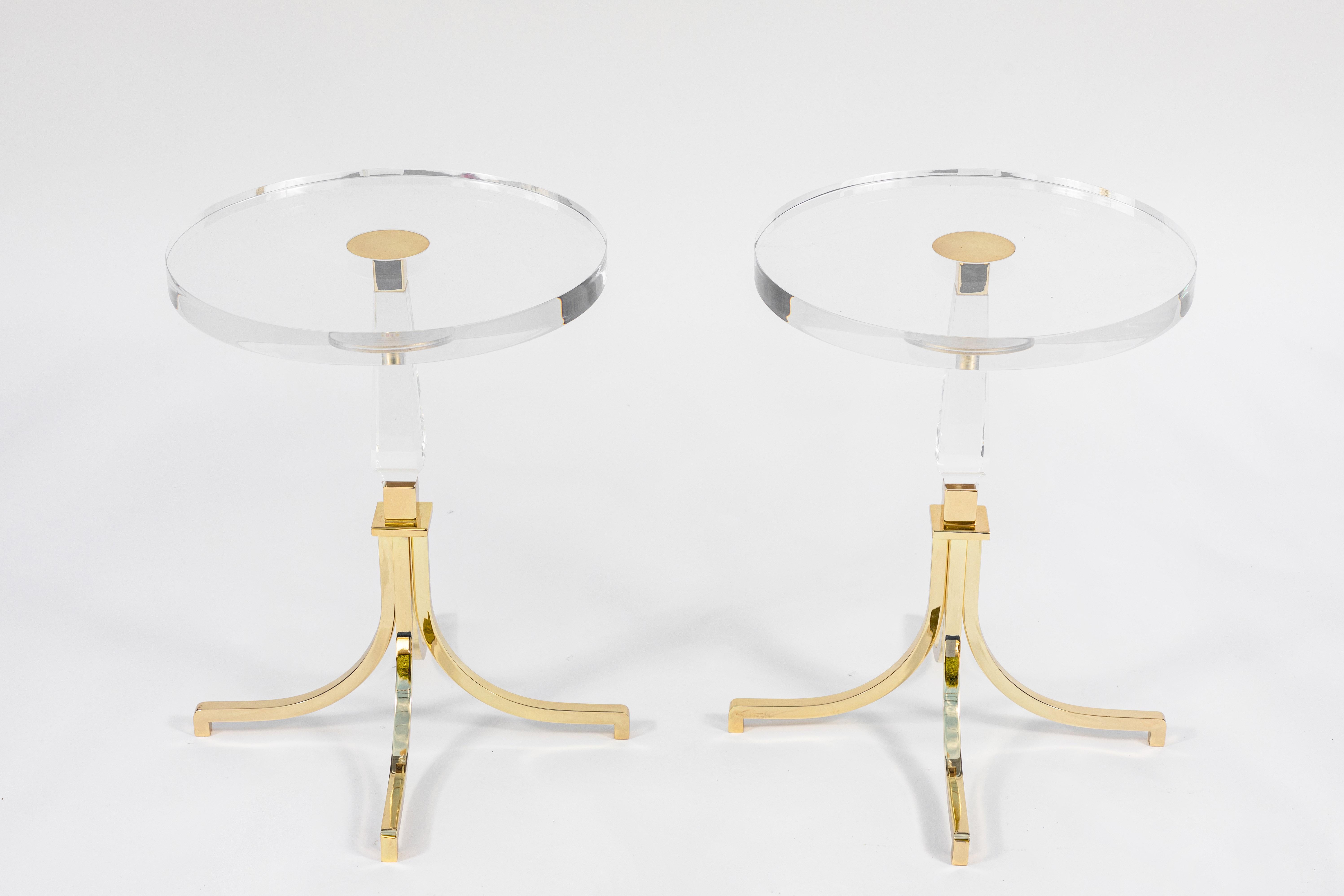 Pair of Brass and Lucite Charles Hollis Jones Side Tables 1