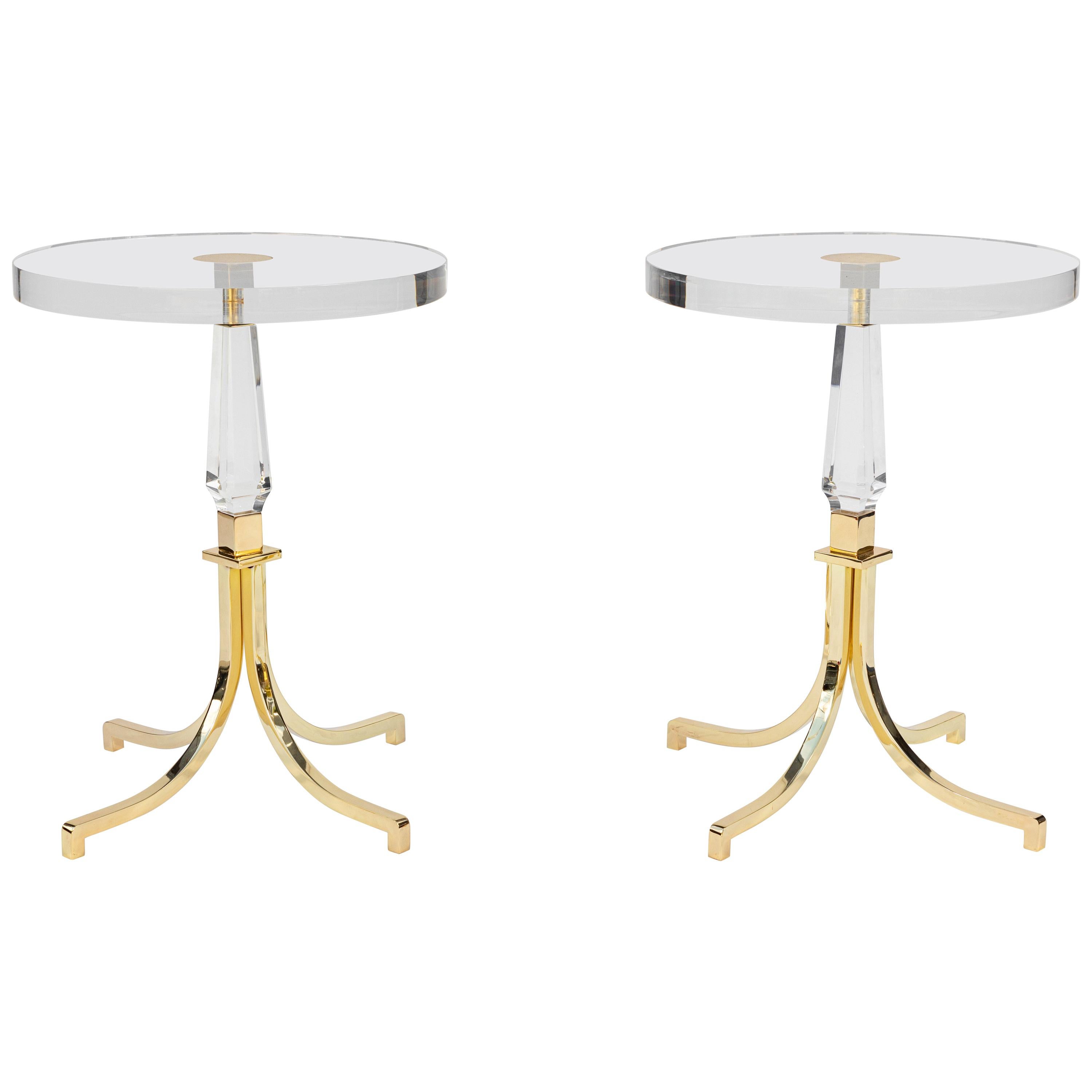 Pair of Brass and Lucite Charles Hollis Jones Side Tables