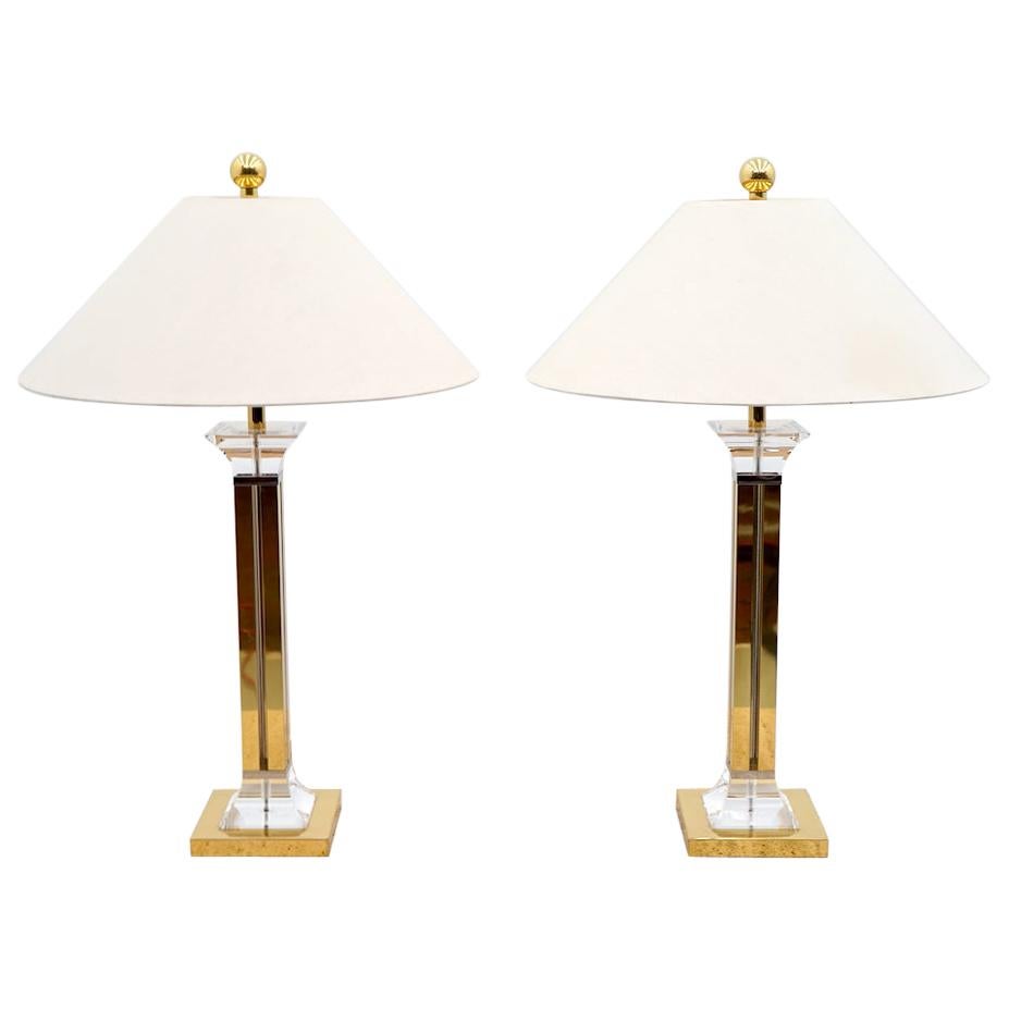Pair of Brass and Lucite Table Lamps, 1970s
