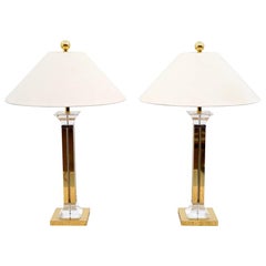 Pair of Brass and Lucite Table Lamps, 1970s