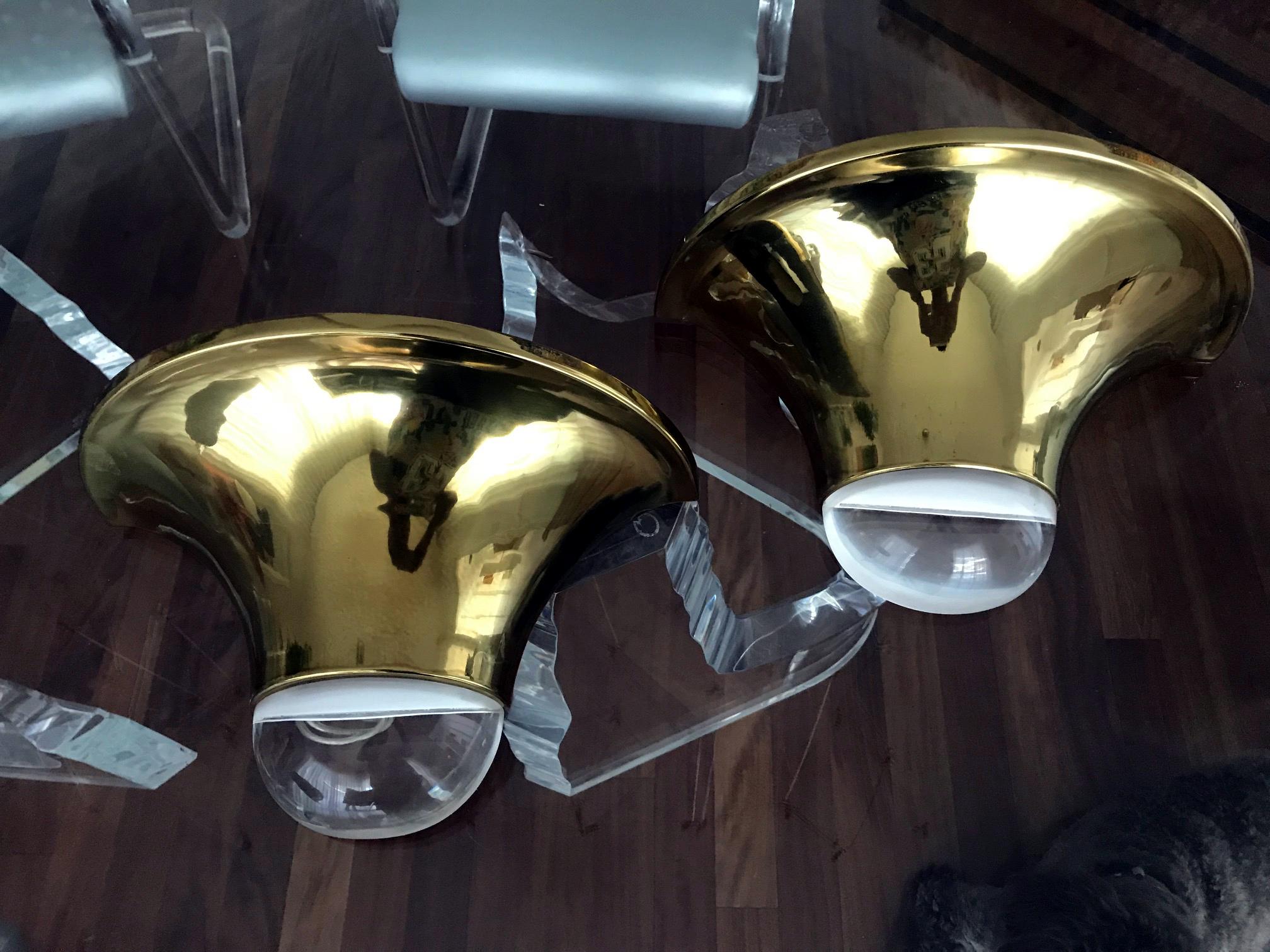 Modern Pair of Brass and Lucite Tulip Sconces by Karl Springer For Sale