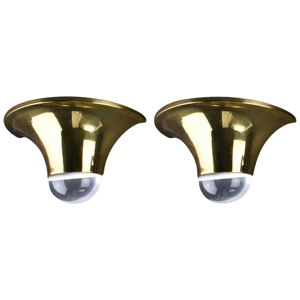 Pair of Brass and Lucite Tulip Sconces by Karl Springer
