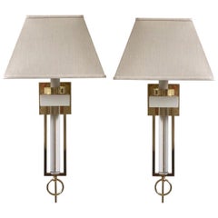 Pair of Brass and Lucite Wall Sconces