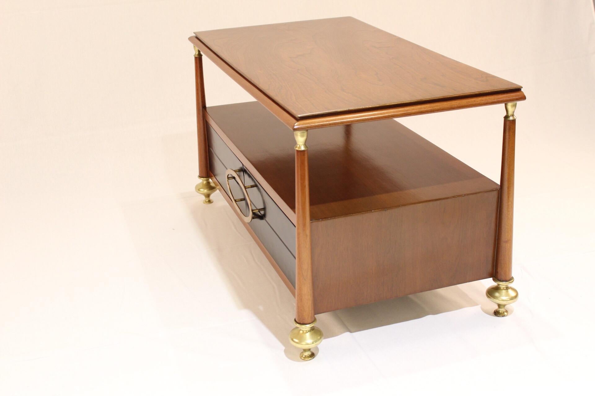 Mexican Pair of Brass and Mahogany Nightstands