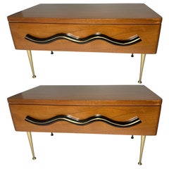 Pair of Brass and Mahogany Nightstands Pair of Brass and Mahogany Nightstands