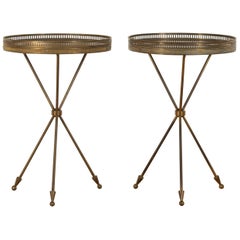 Pair of Brass and Mahogany Tripod Tables