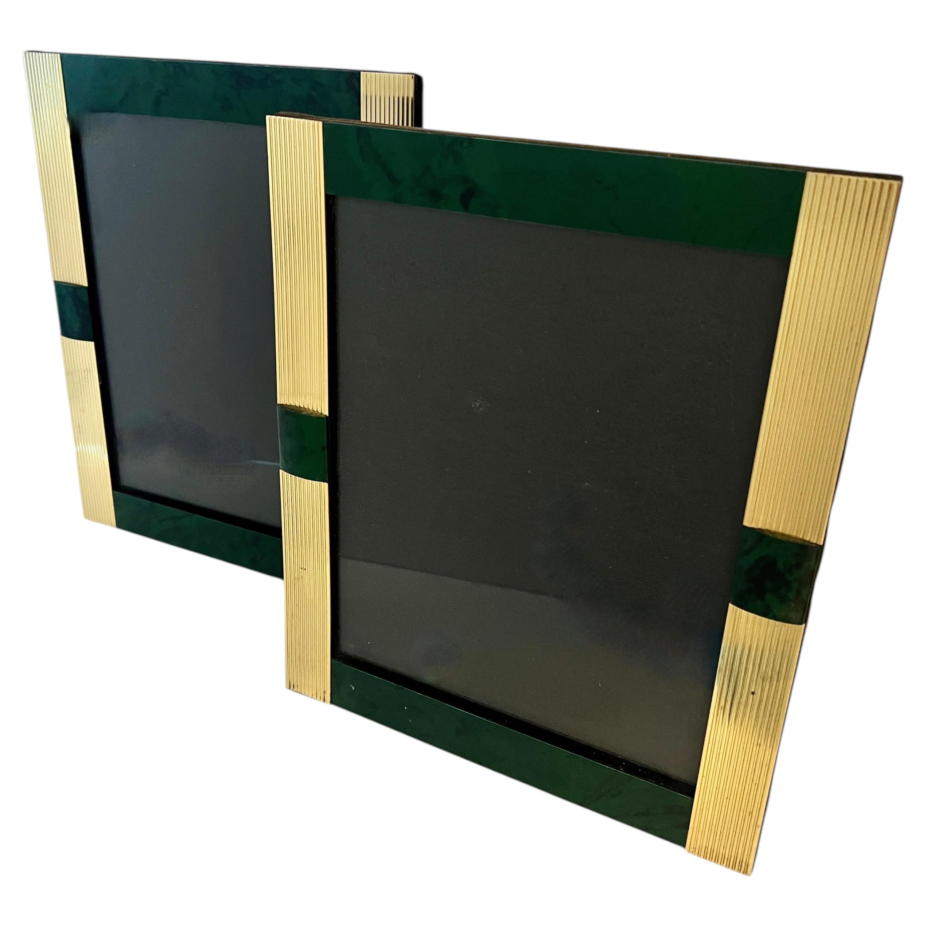Pair of Brass and Malachite like 8 x 10 Picture Frames
