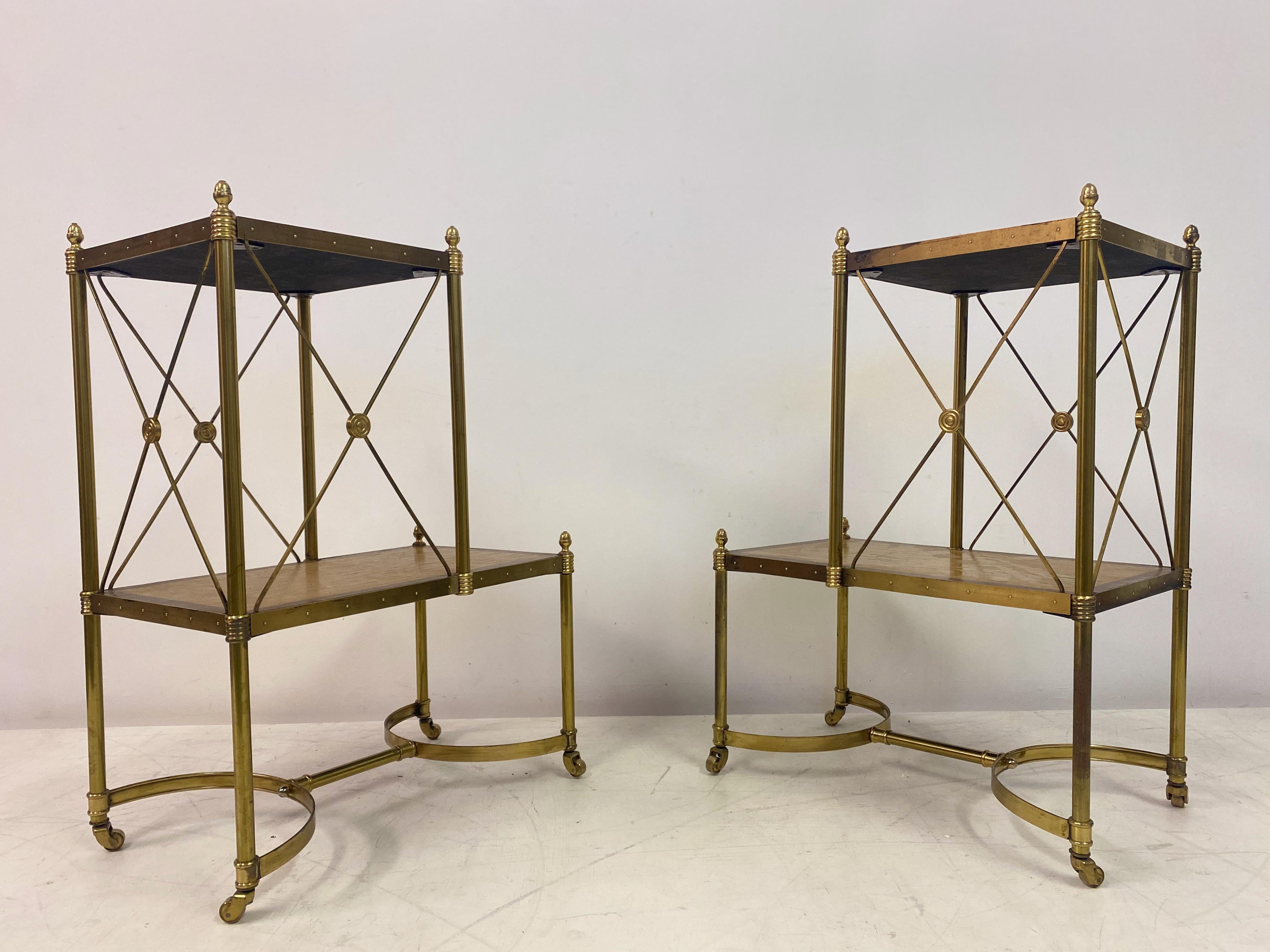 Pair of Brass and Maple Etagere Side Tables For Sale 5