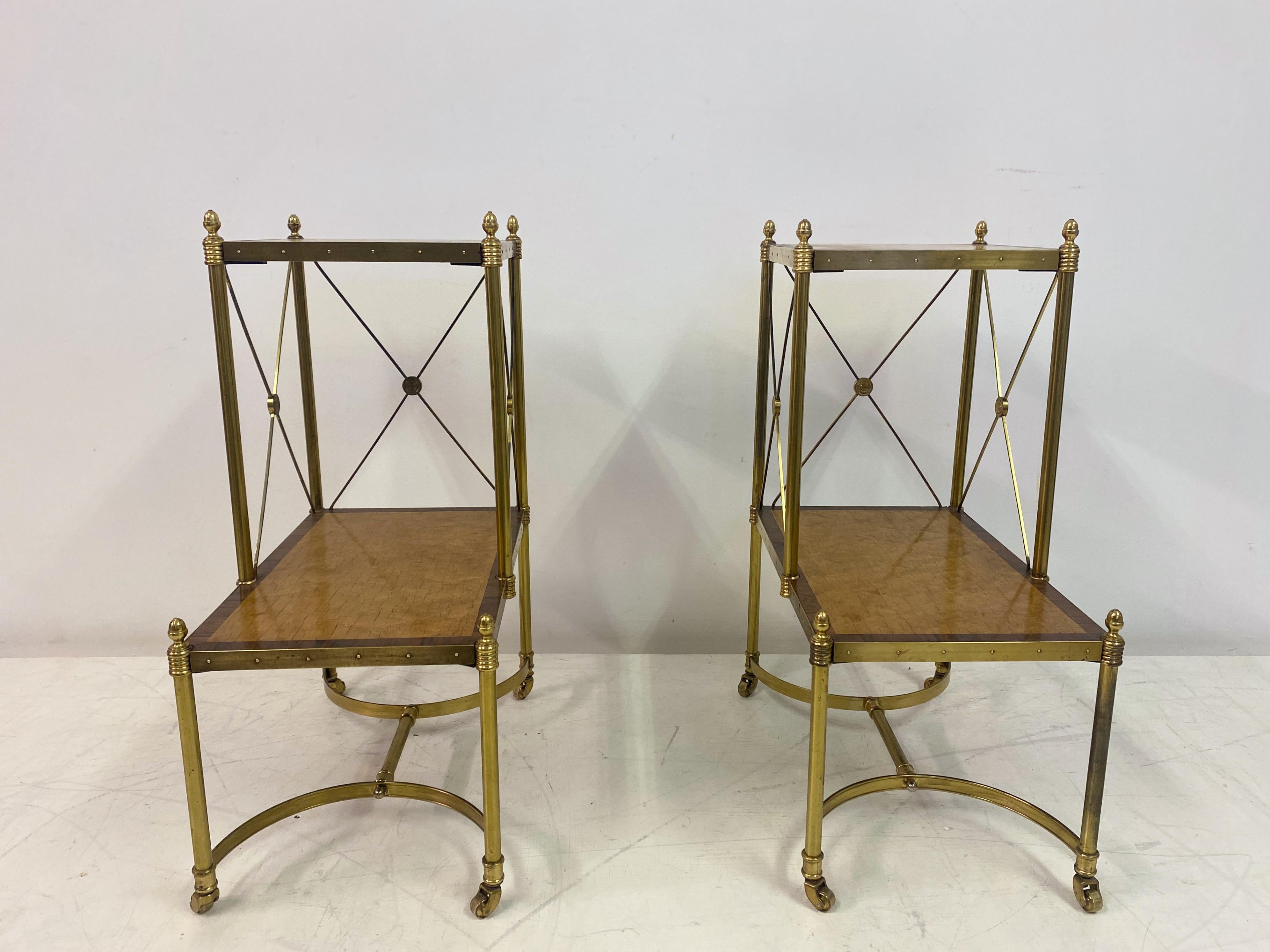 Pair of Brass and Maple Etagere Side Tables For Sale 6