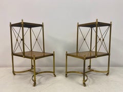 Pair of Brass and Maple Etagere Side Tables