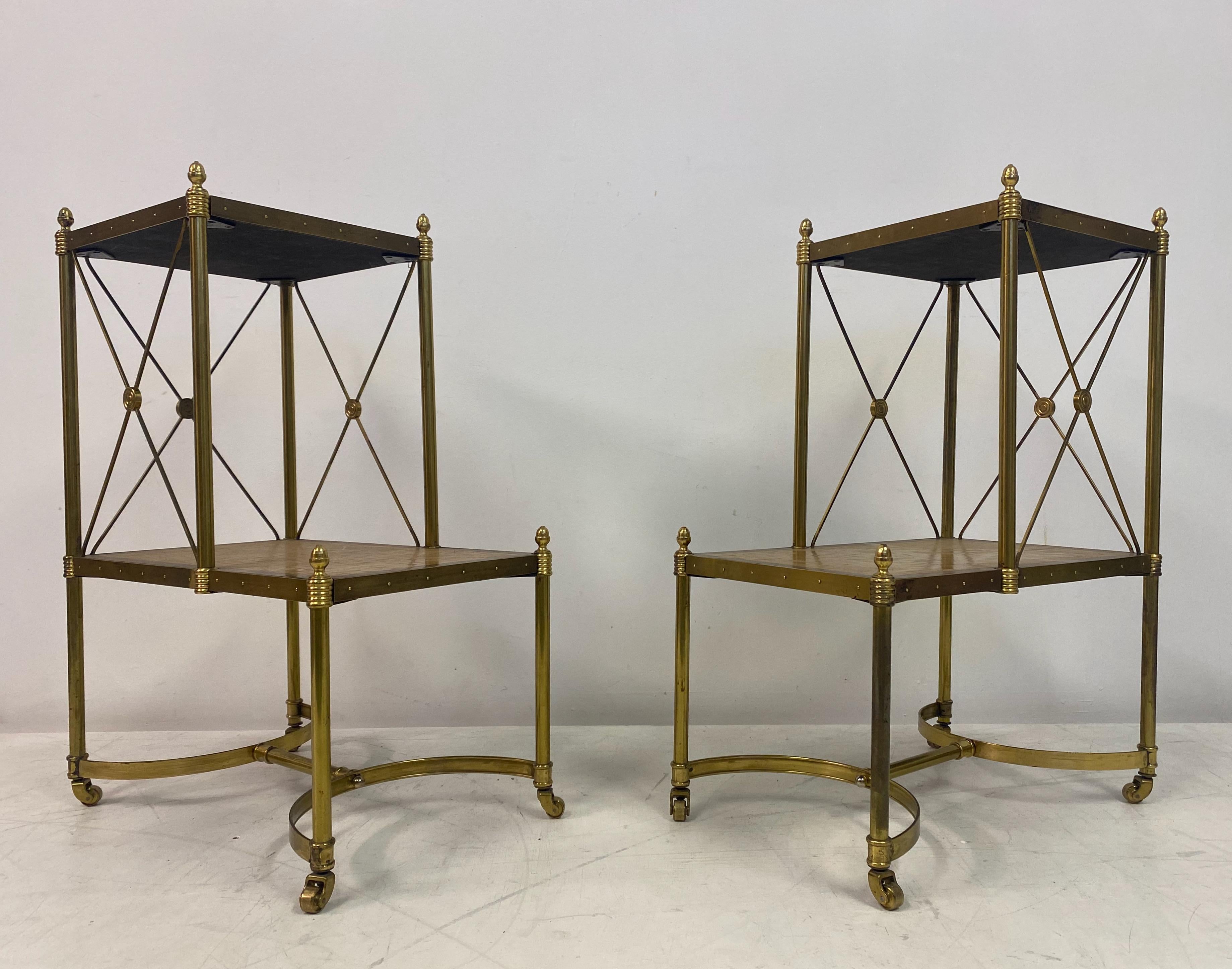 Regency Pair of Brass and Maple Etagere Side Tables For Sale