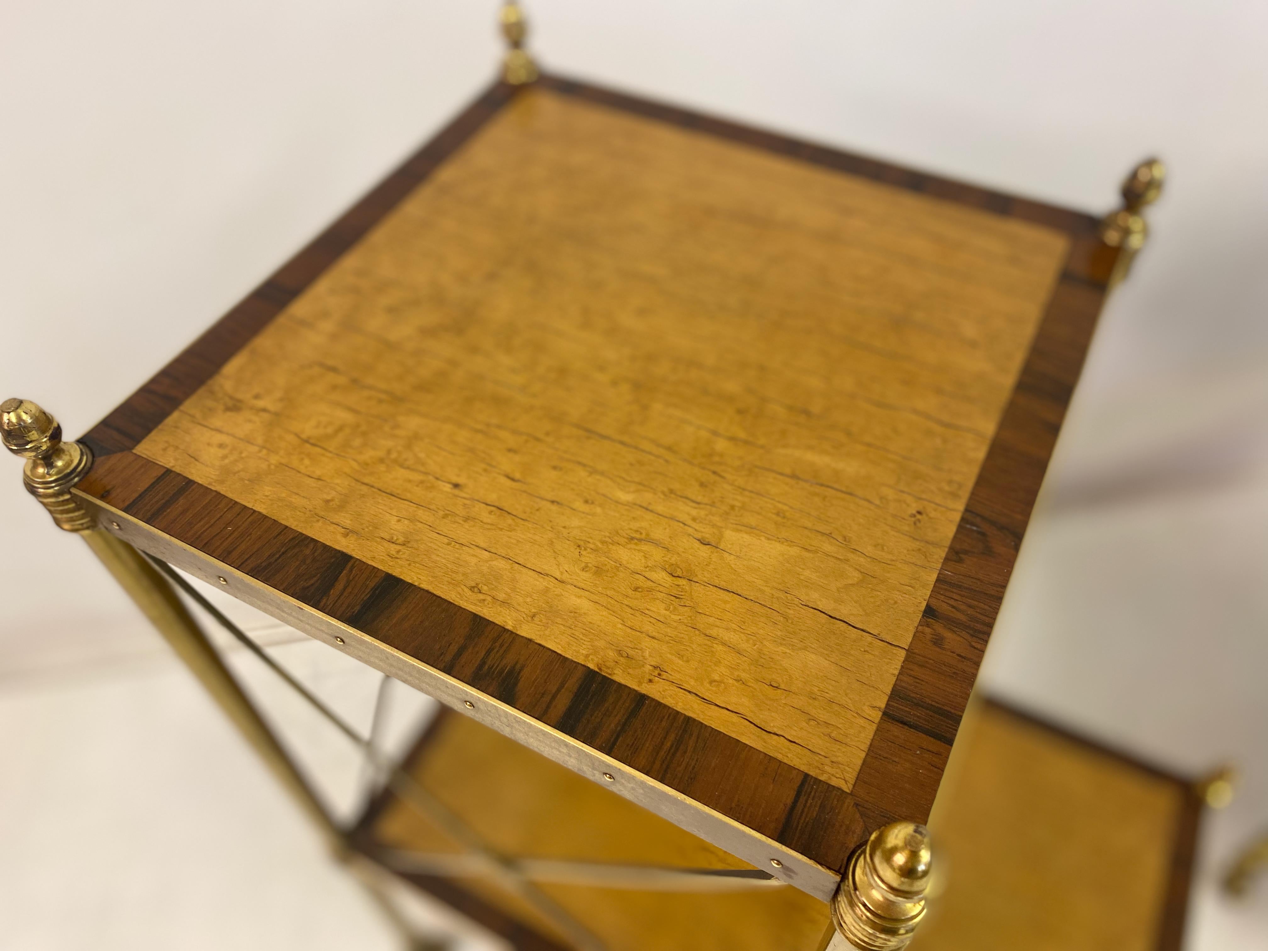British Pair of Brass and Maple Etagere Side Tables For Sale