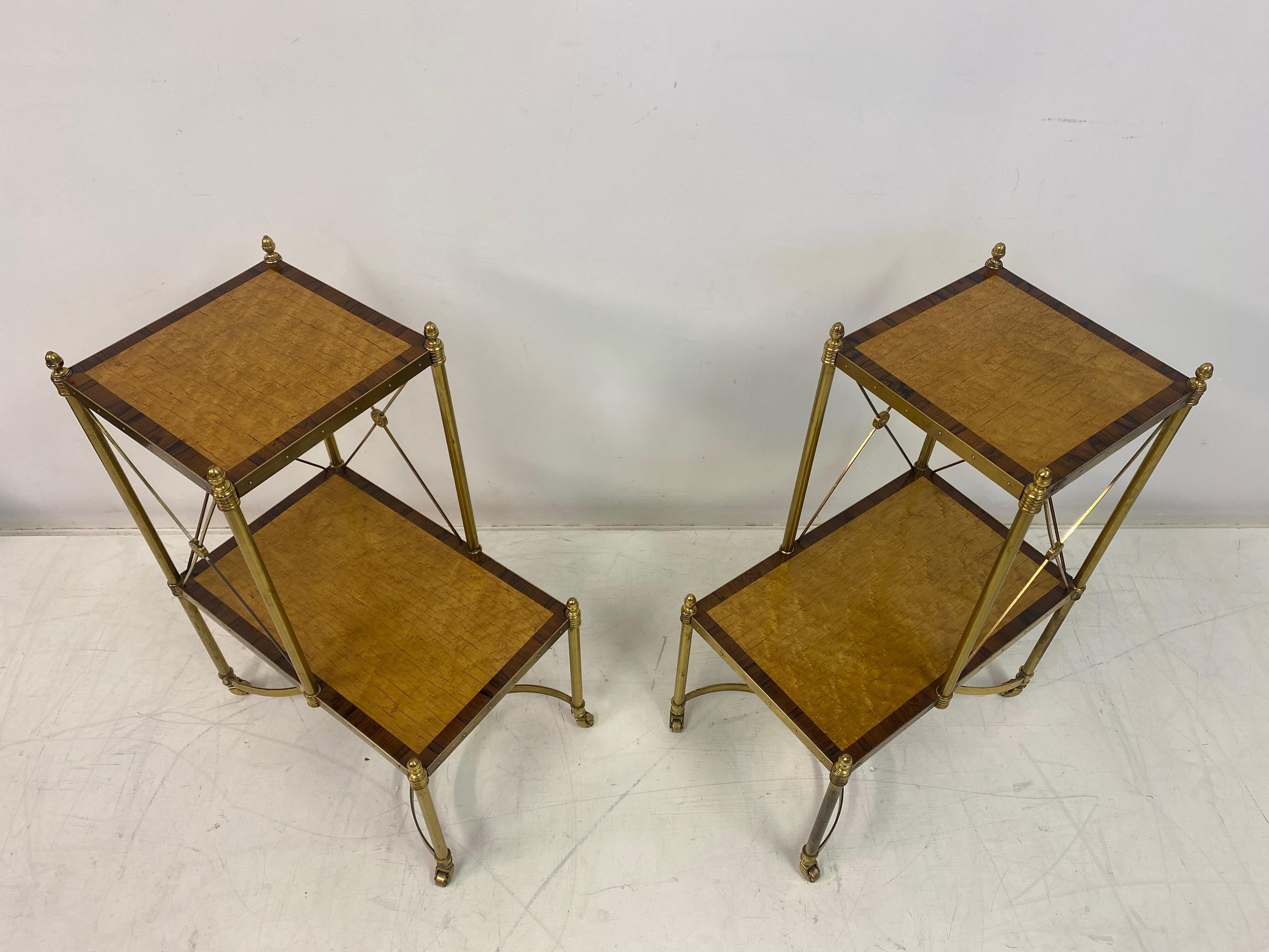 Pair of Brass and Maple Etagere Side Tables In Good Condition For Sale In London, London