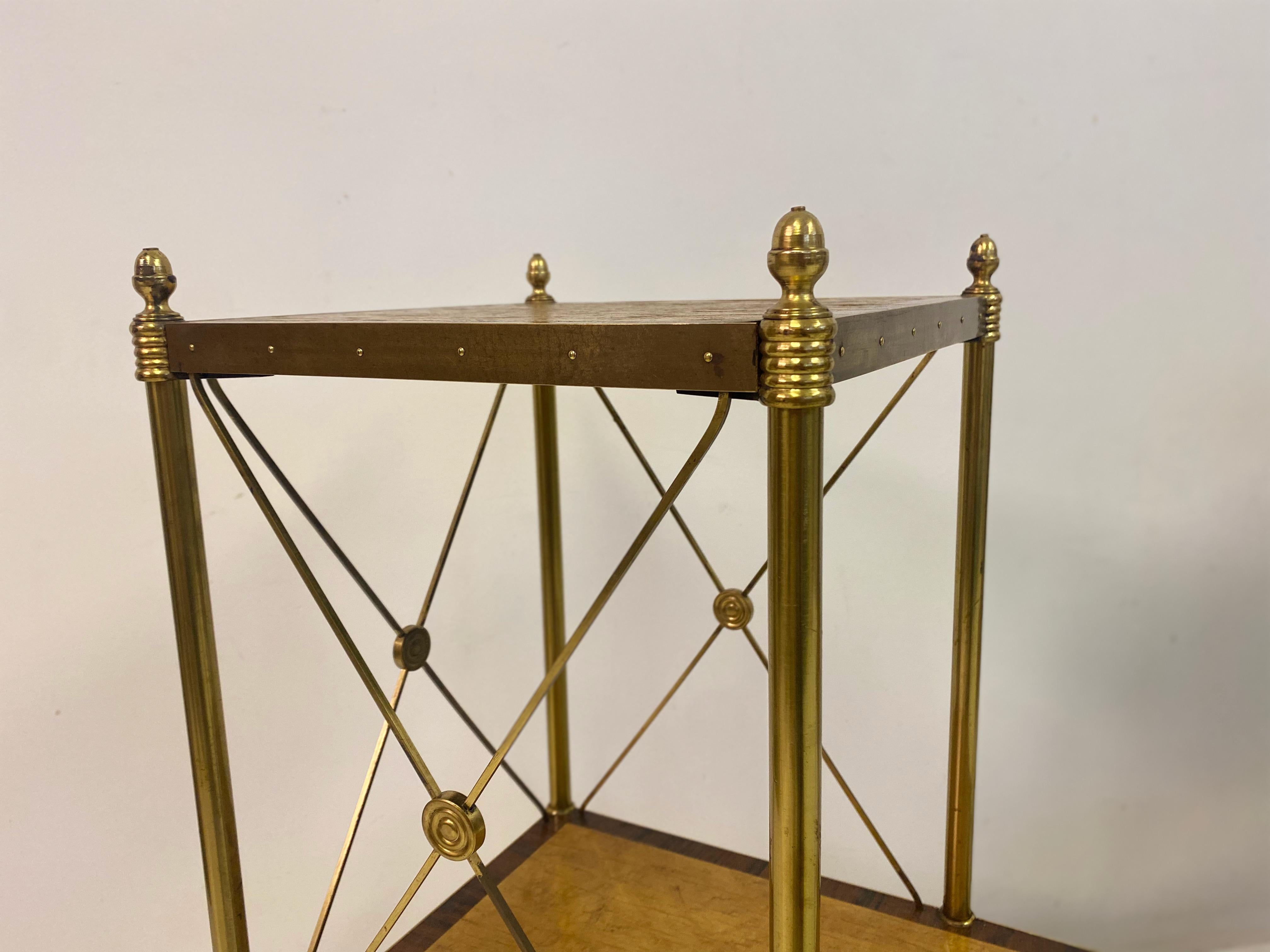 20th Century Pair of Brass and Maple Etagere Side Tables For Sale