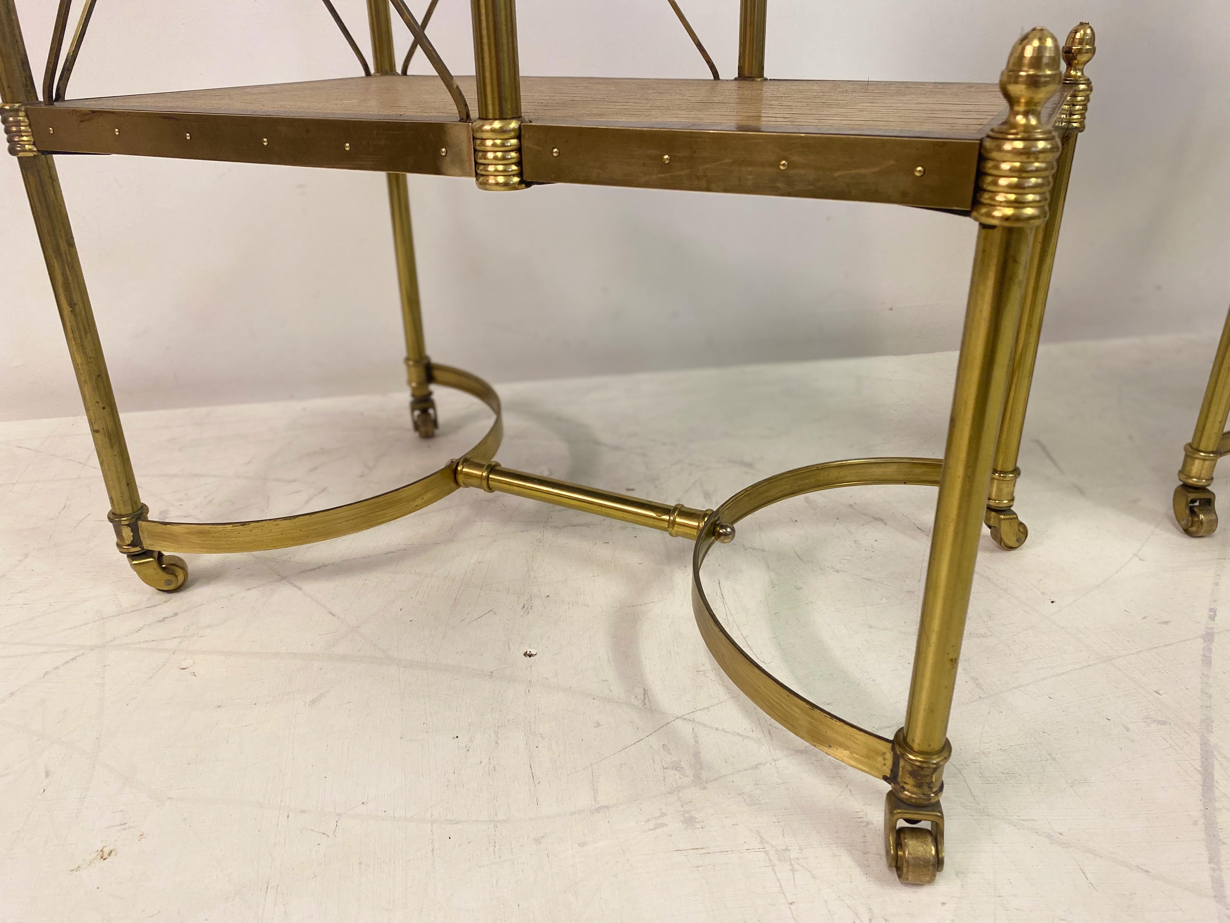 Pair of Brass and Maple Etagere Side Tables For Sale 1