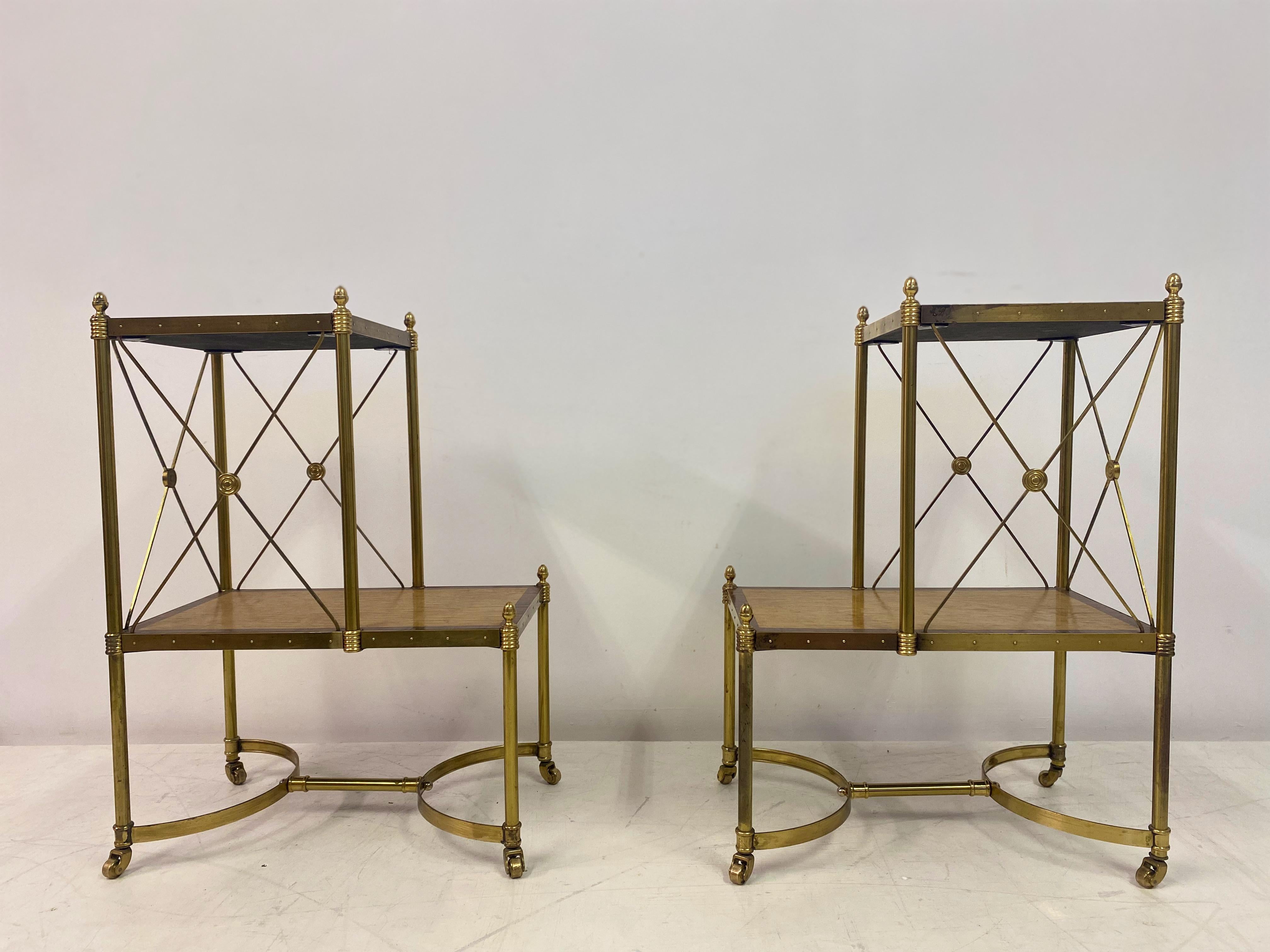 Pair of Brass and Maple Etagere Side Tables For Sale 2