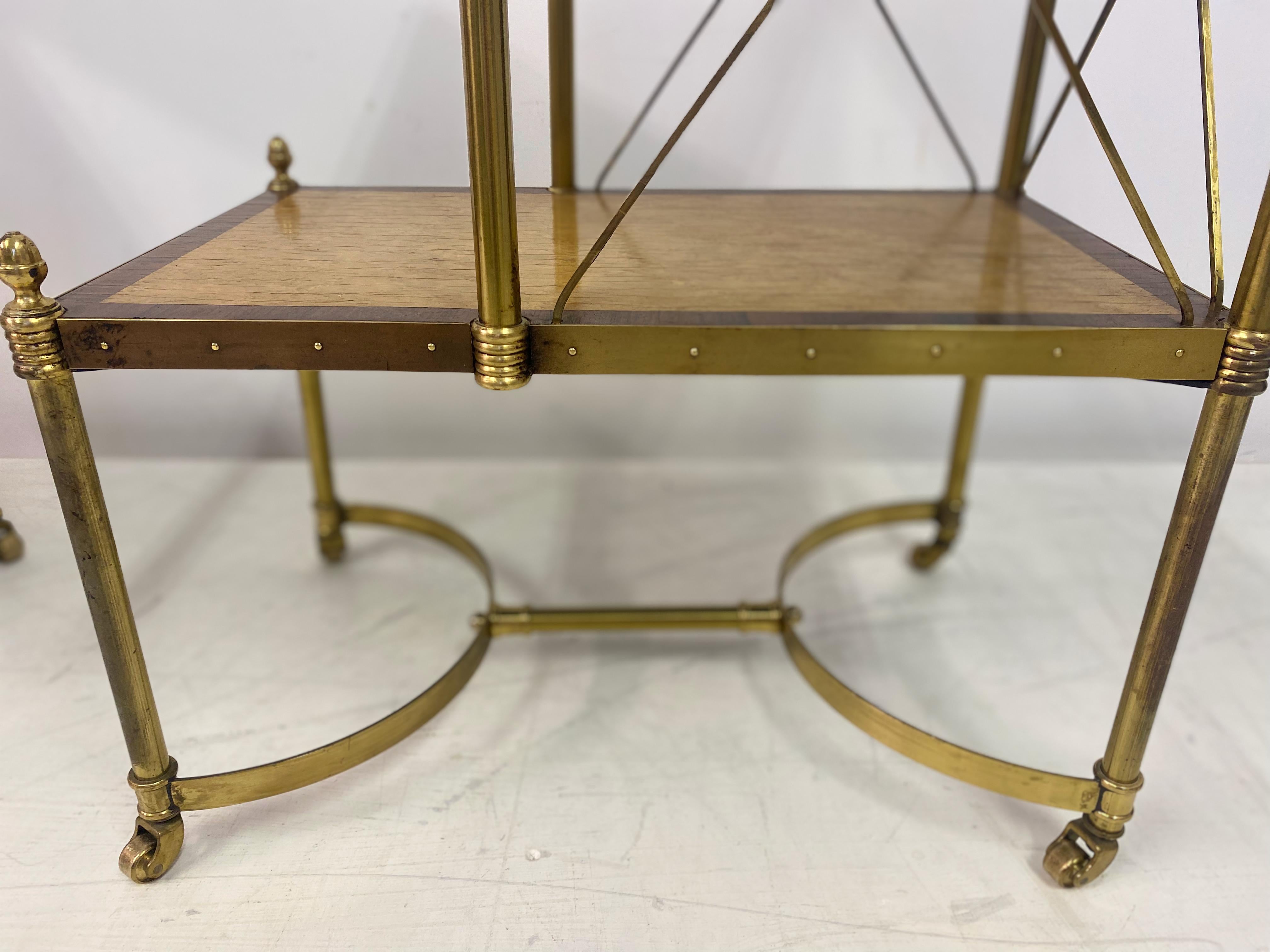 Pair of Brass and Maple Etagere Side Tables For Sale 3