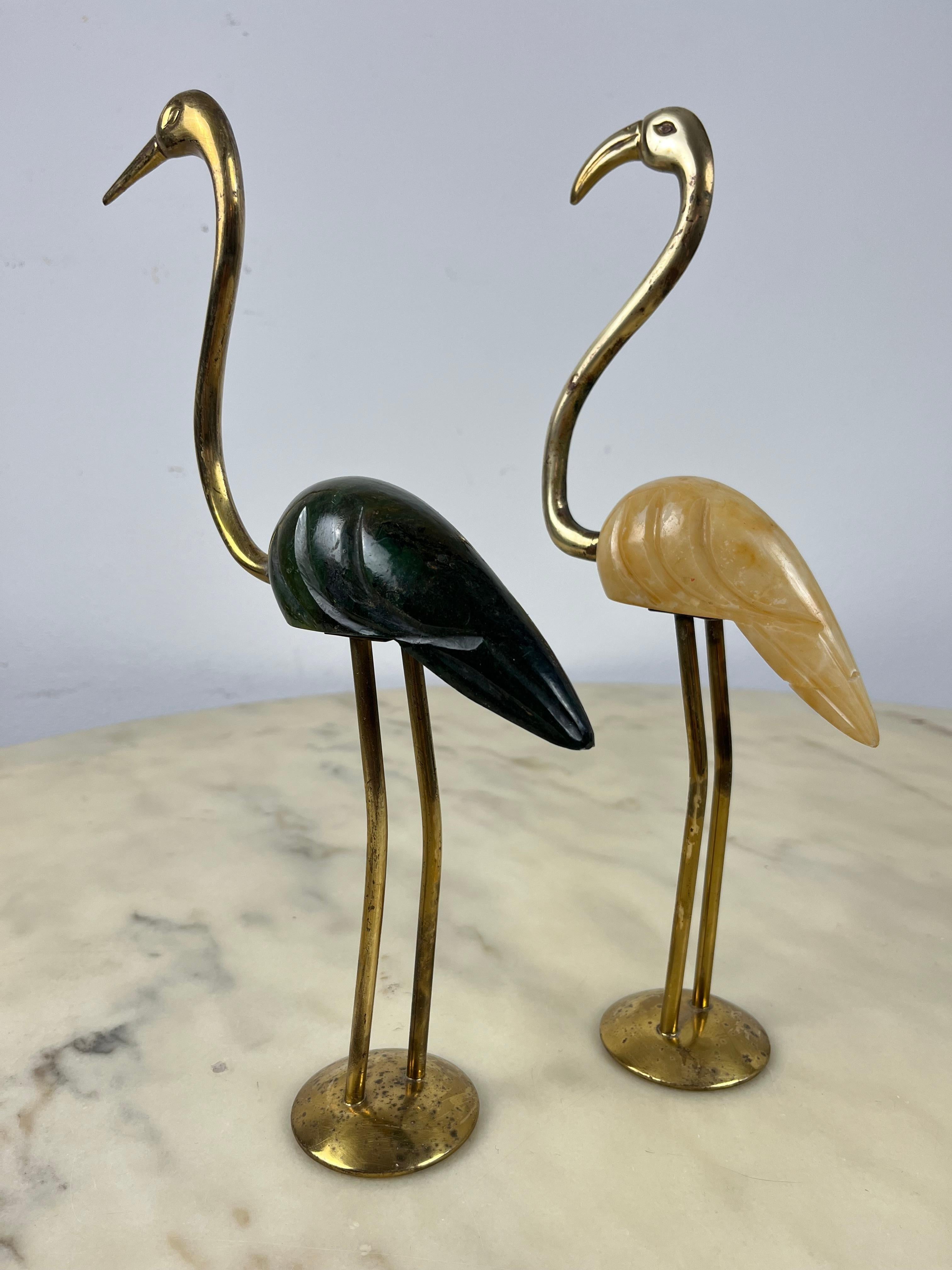 Pair of Brass and Marble Flamingos, Italy, 1950s For Sale 4