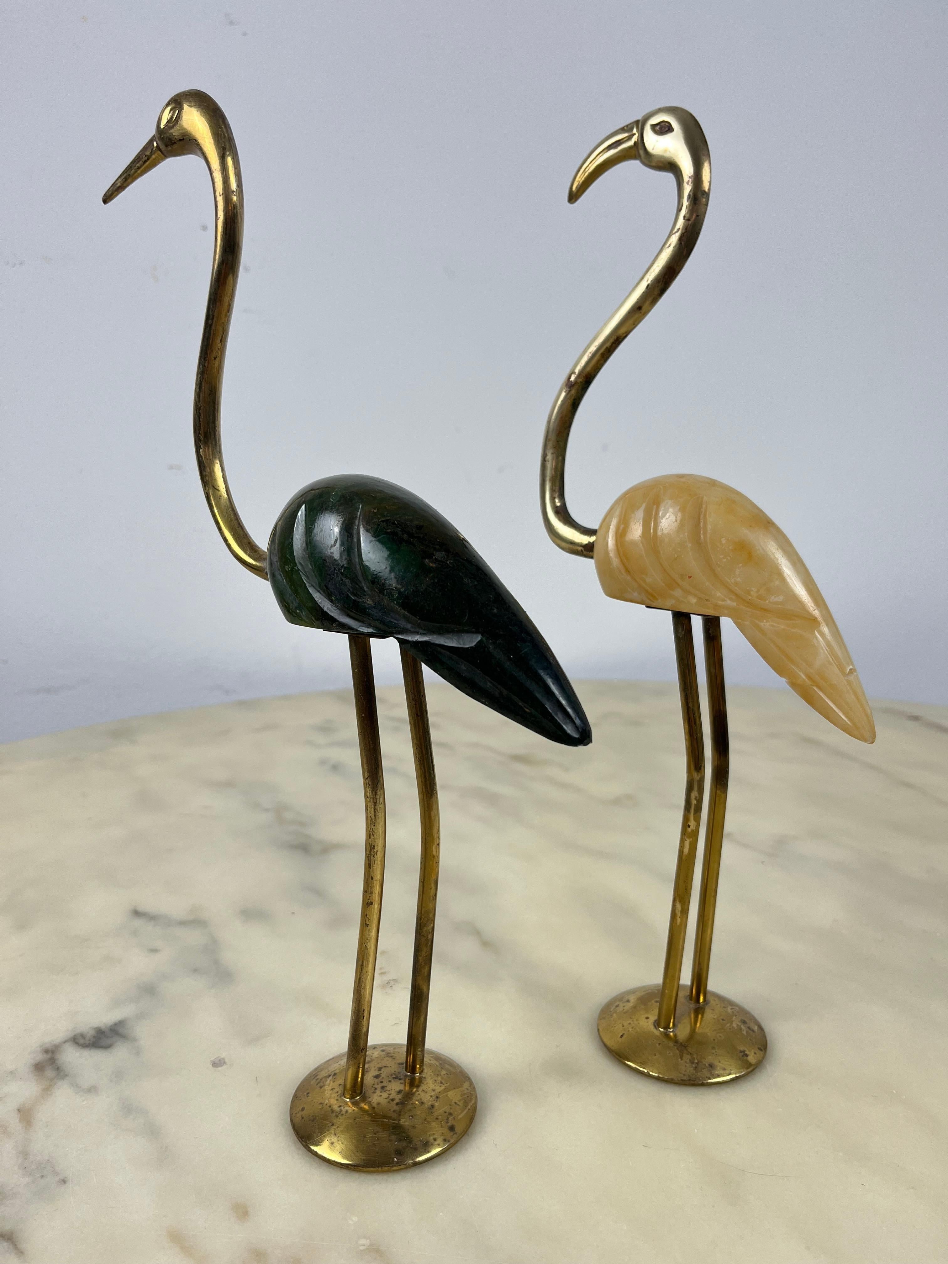 Paire de flamants roses en laiton et marbre, Italie, années 1950 en vente 3